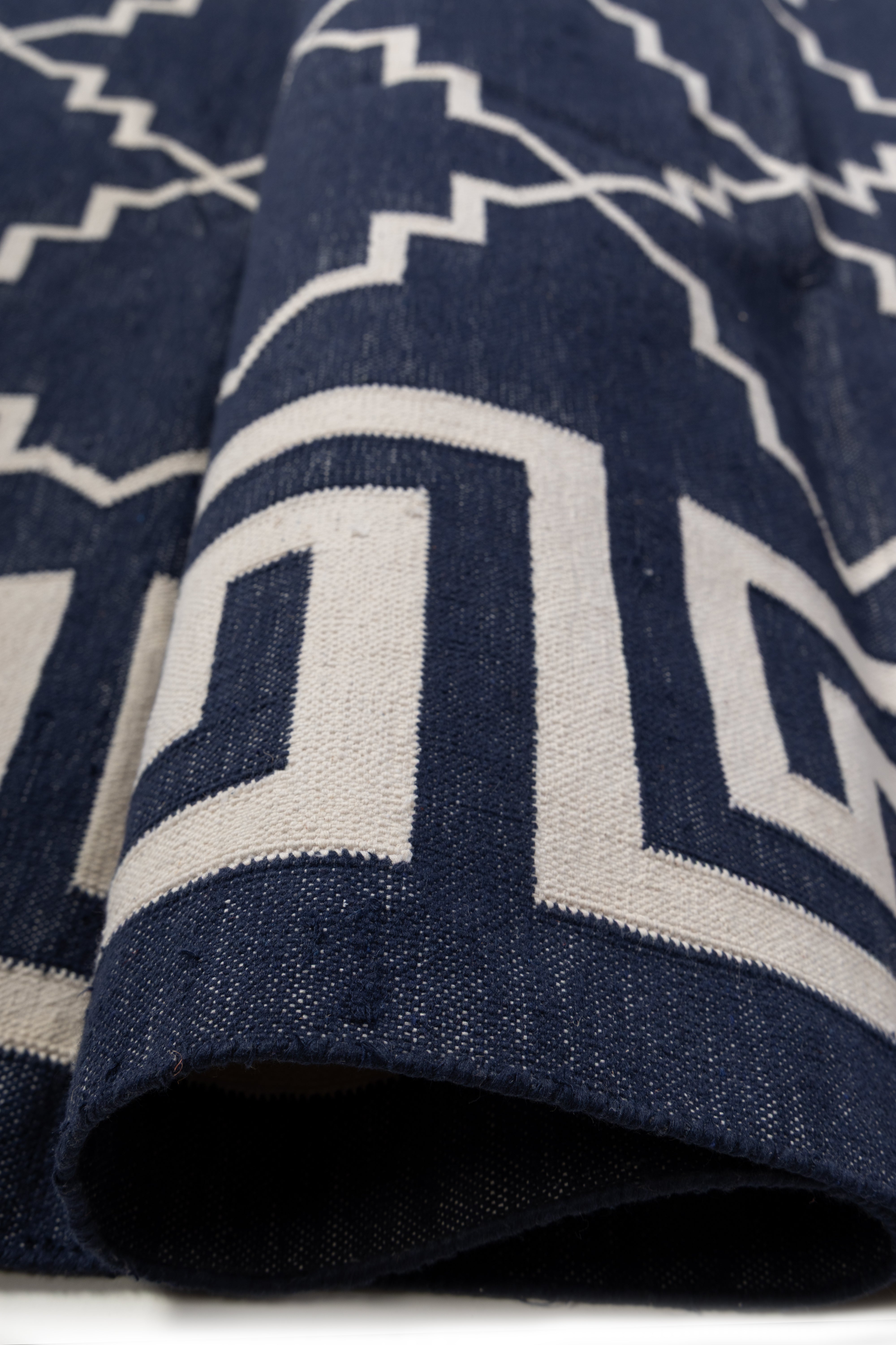 Nautical Jali Flatweave rug-Navy - texture detail showing cotton surface