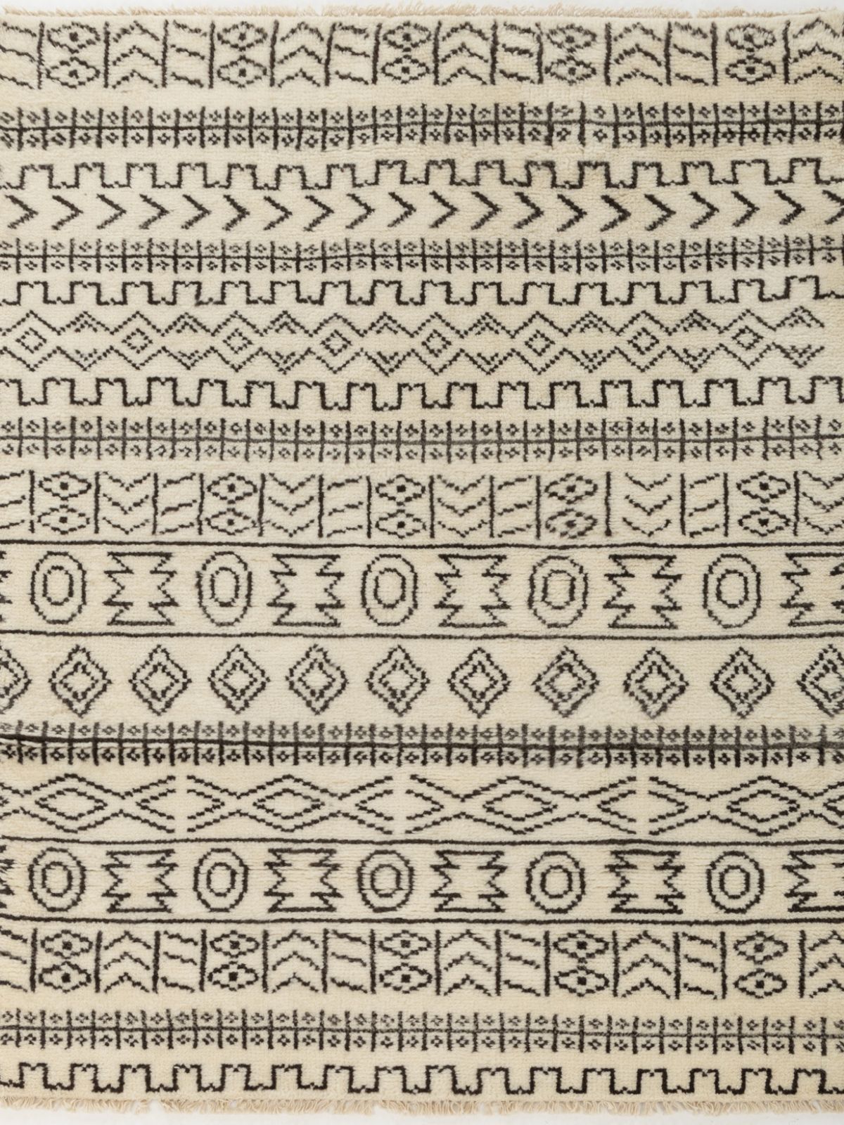 Nomad Noir Hand-Knotted Tribal Rug wool rug in off-white tones