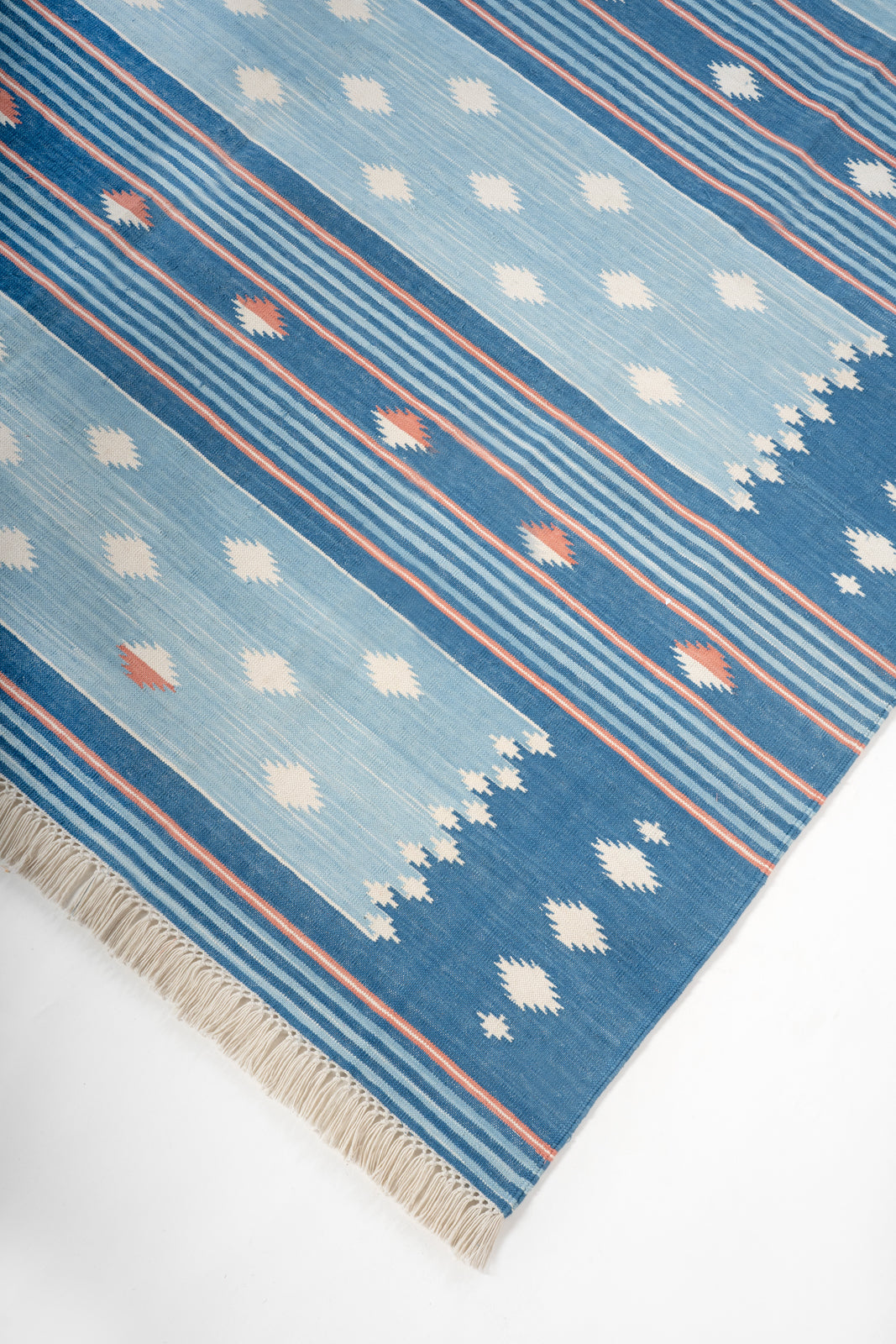 Ocean Essence Wool Flatweave Rug close-up showing the wool weave and striped pattern