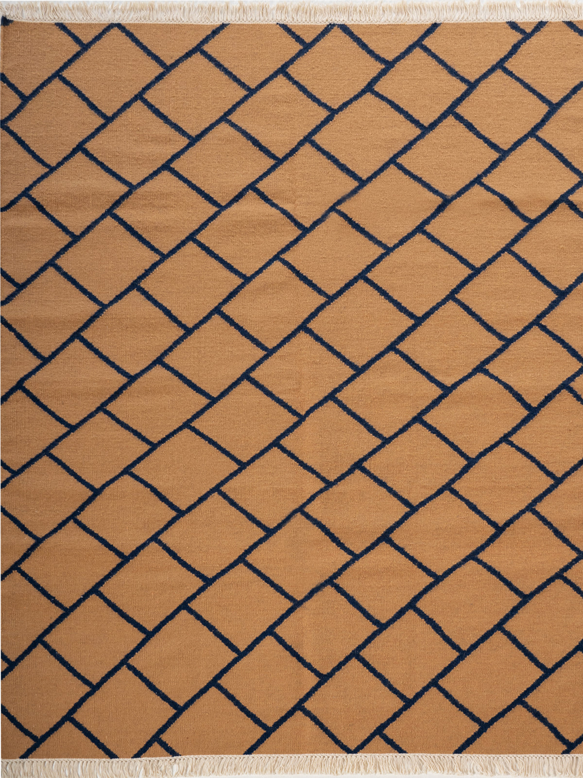 Ochre Lattice Wool Rug wool rug in yellow tones