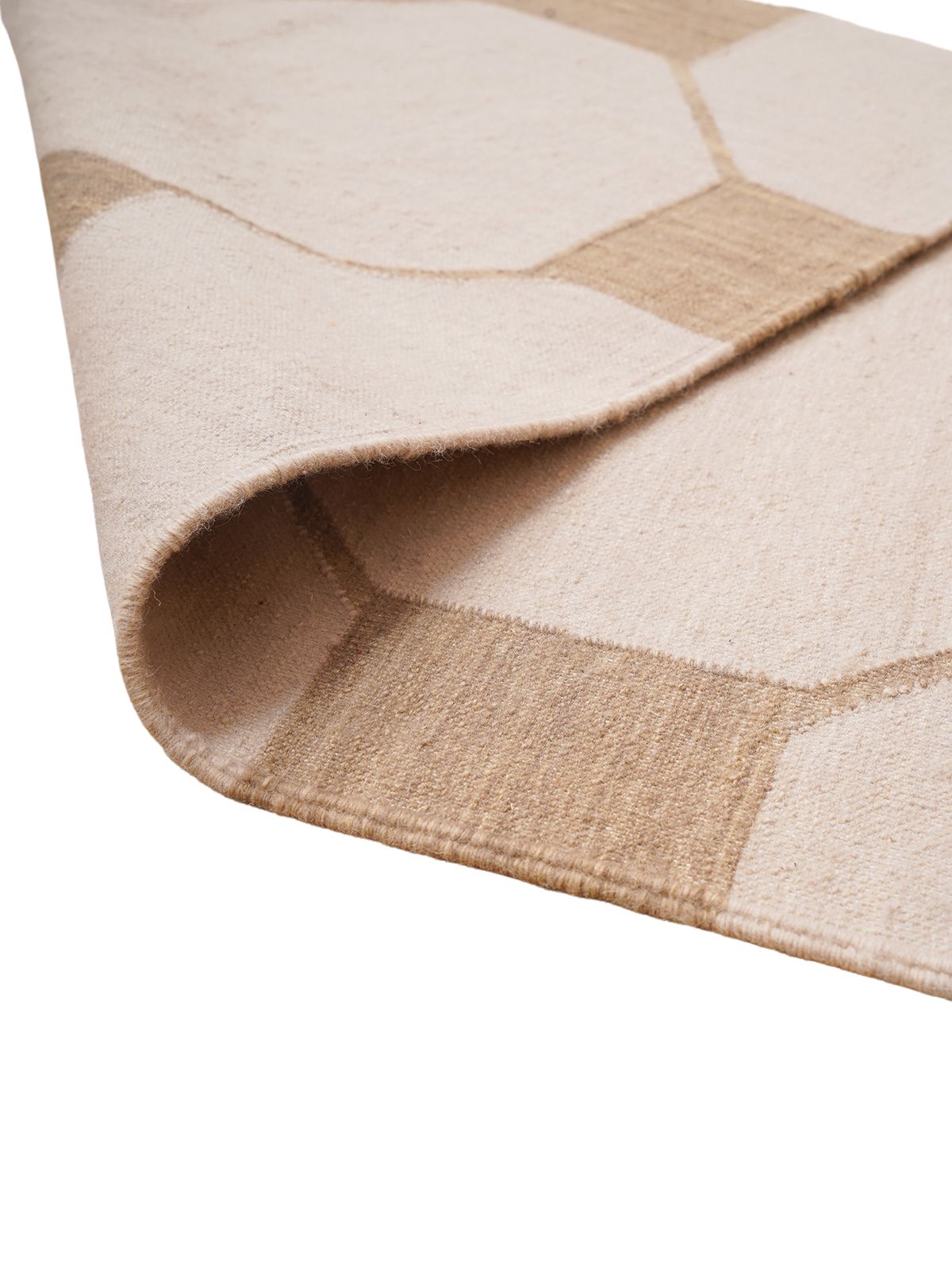 Octagonal Tapestry Wool Rug-beige close-up showing the wool weave and geometric motif