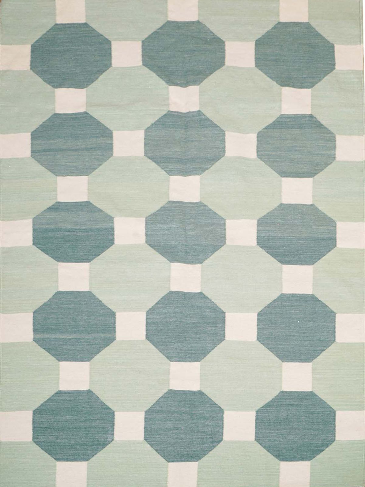 Octagonal Tapestry Wool Rug-Green wool rug in green tones