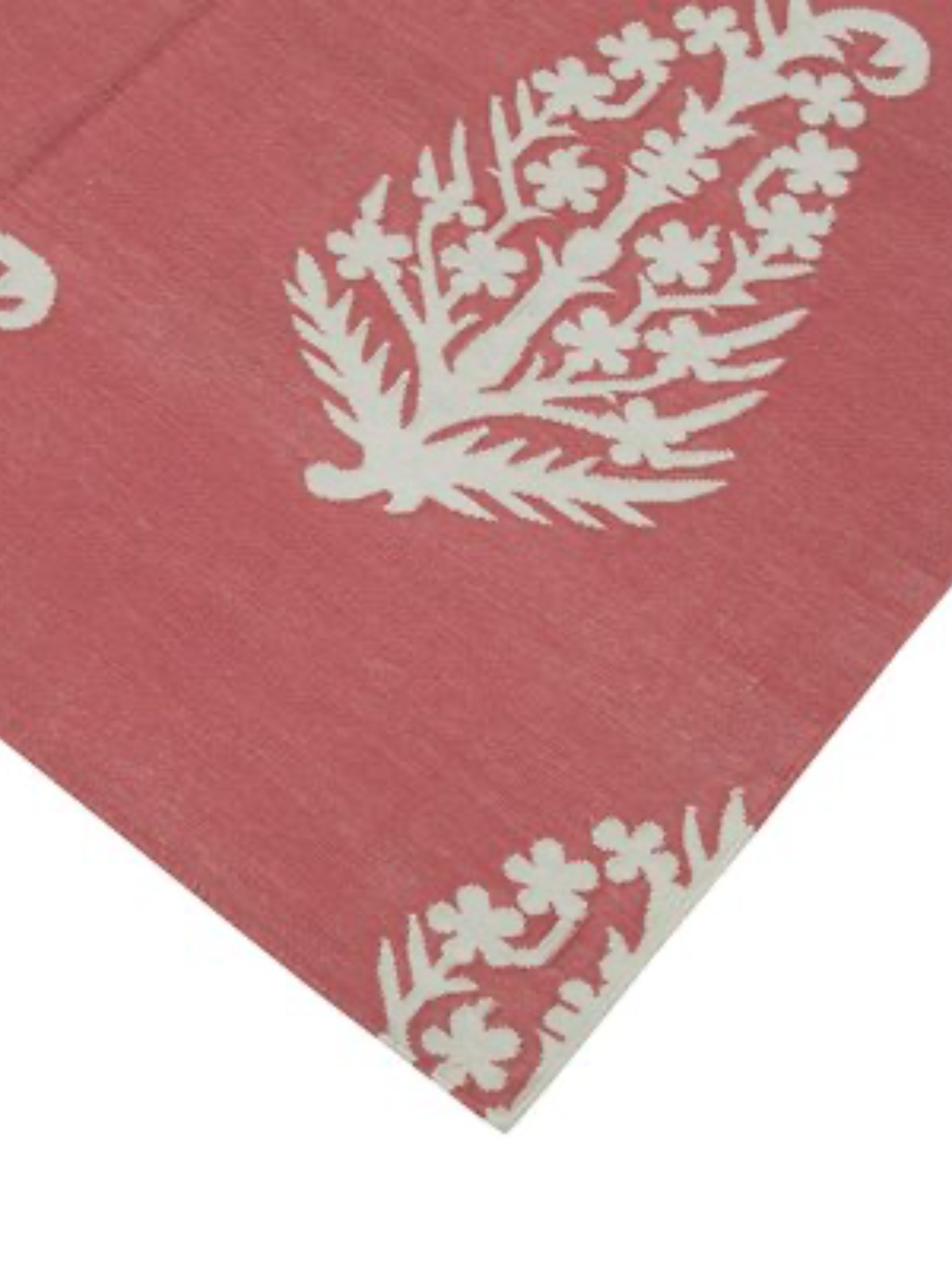 Orchid Elegance Wool Flatweave Rug-Red close-up showing the wool pile and floral motif