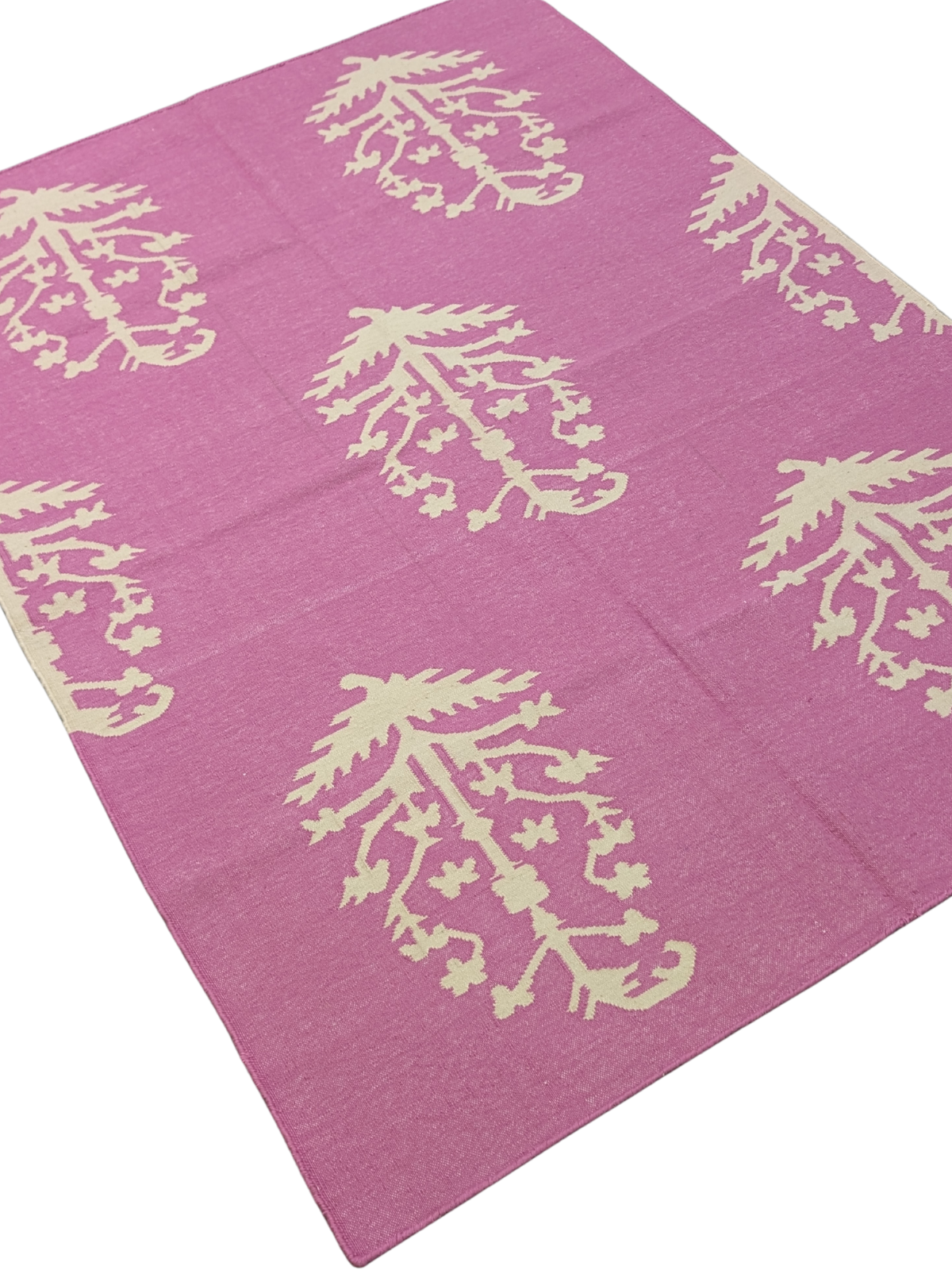 Orchid Elegance Wool Flatweave Rug wool rug styled in a living room interior