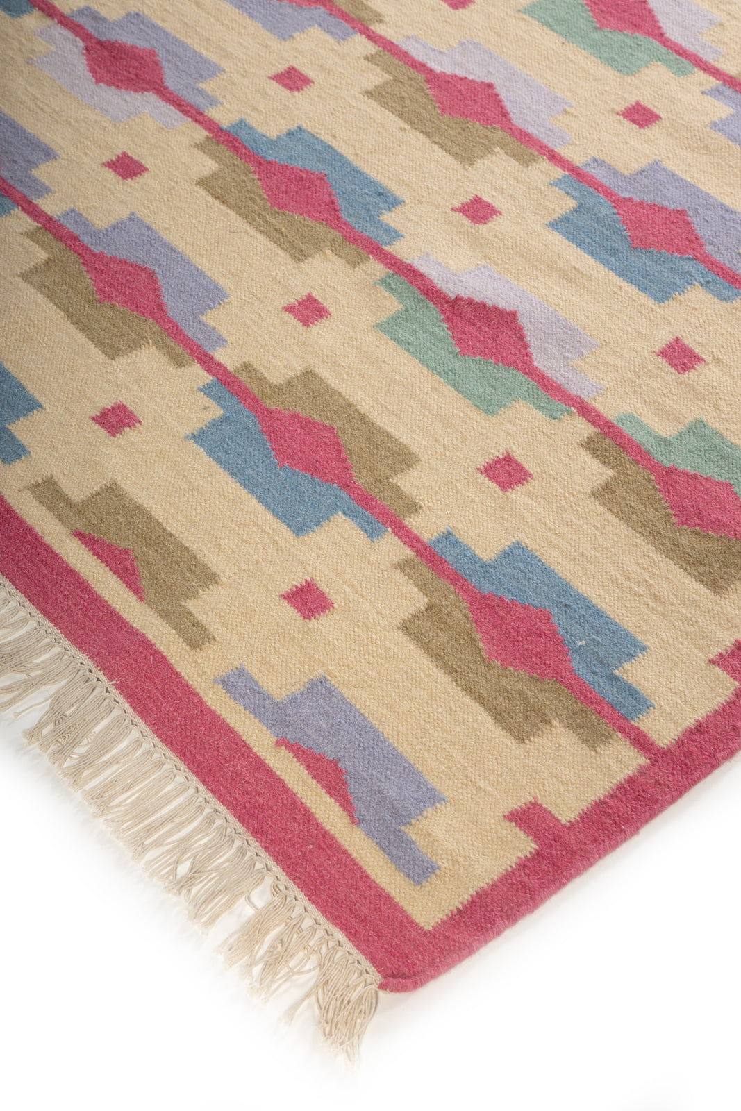Pastel Horizon Flatweave Rug close-up showing the wool weave and striped pattern