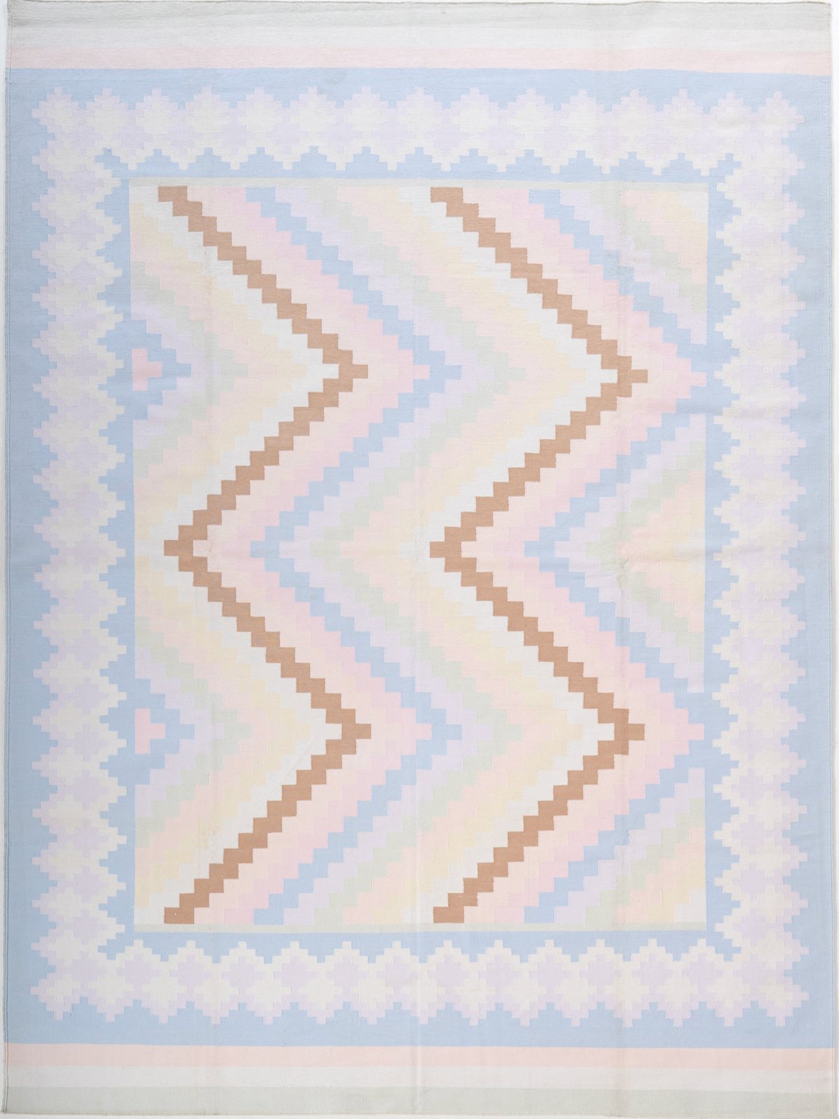 Pastel Udaipur Chevron Dhurrie cotton rug in multicoloured tones