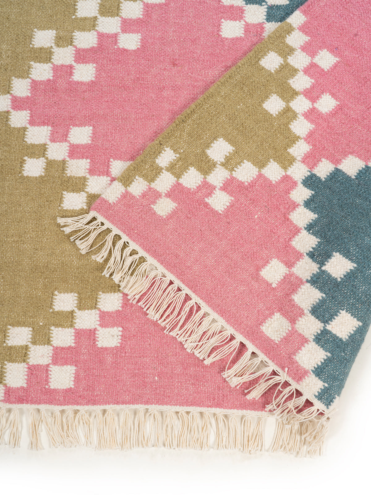 Pixel Diamond Wool Flatweave detail of the geometric pattern in wool