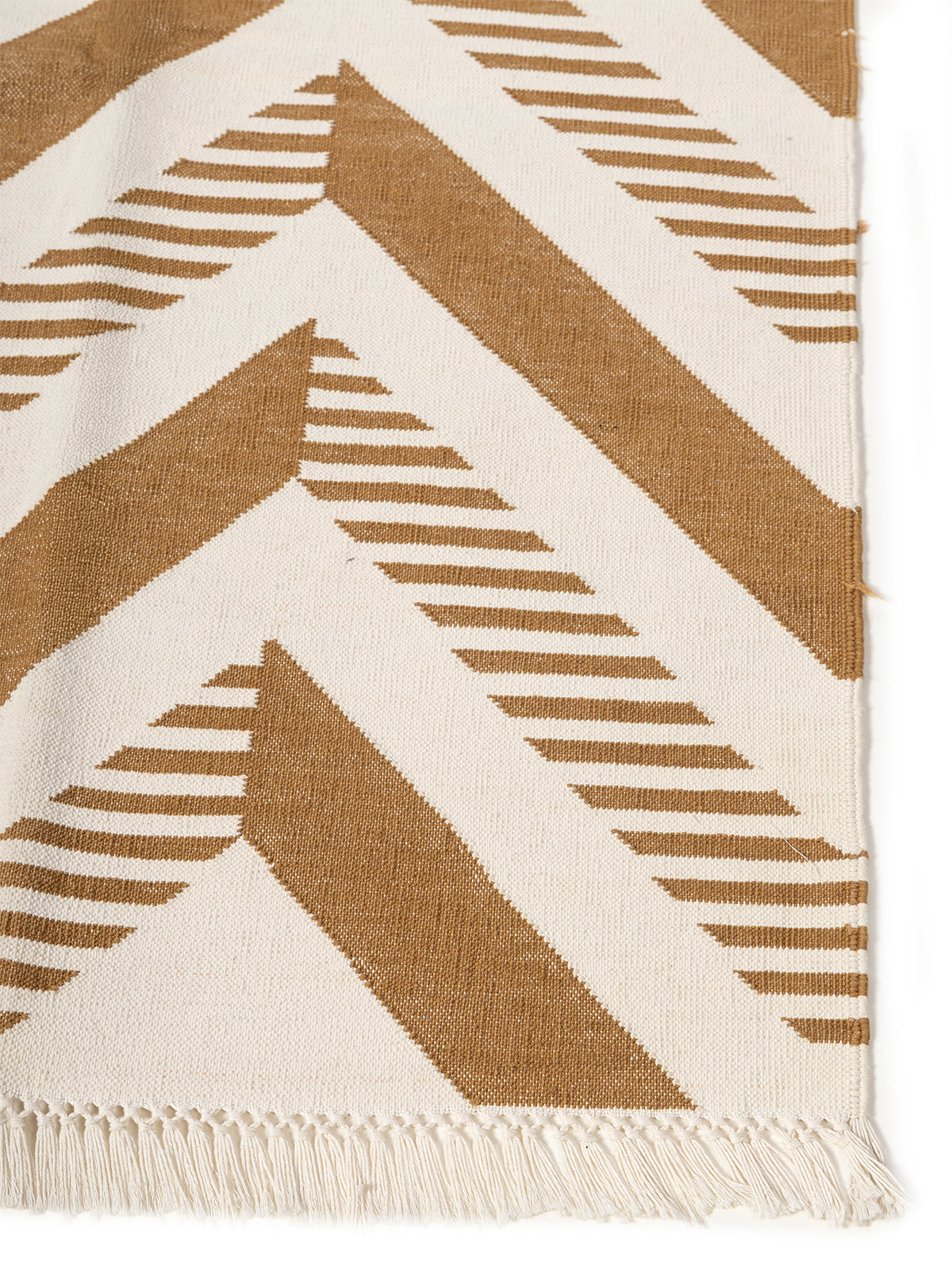 Ridgeway Chevron Rug-Mustard cotton rug styled in a living room interior