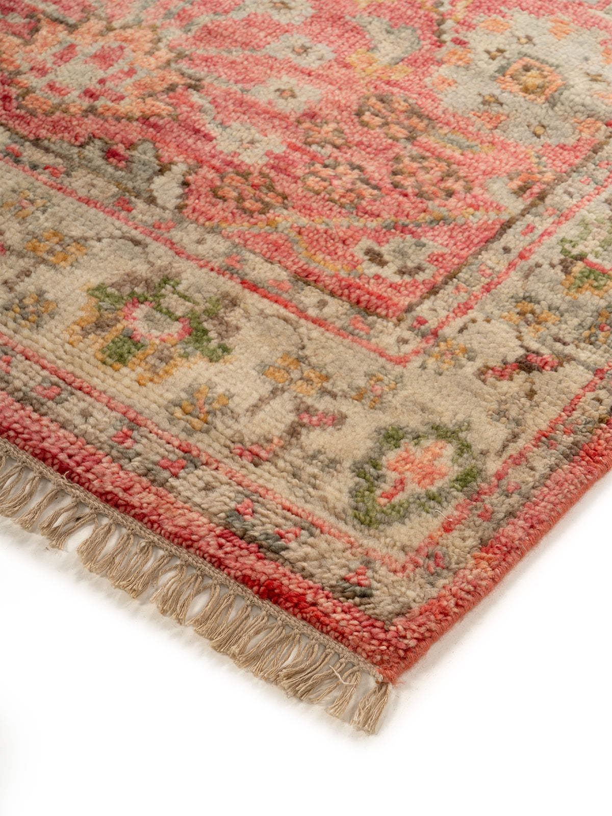 Rose Haven Wool Rug close-up showing the handspun wool pile and floral motif