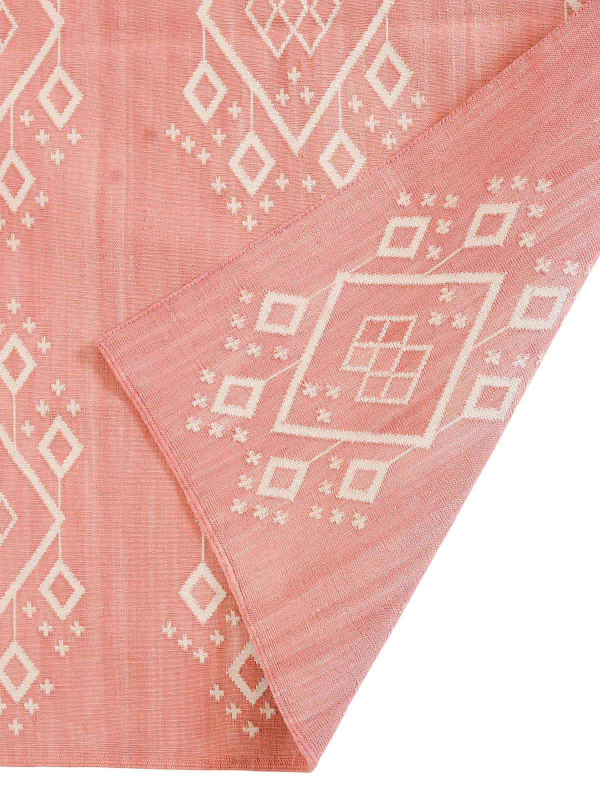 Rosevale Cotton Flatweave Rug detail of the floral motif in cotton cut pile