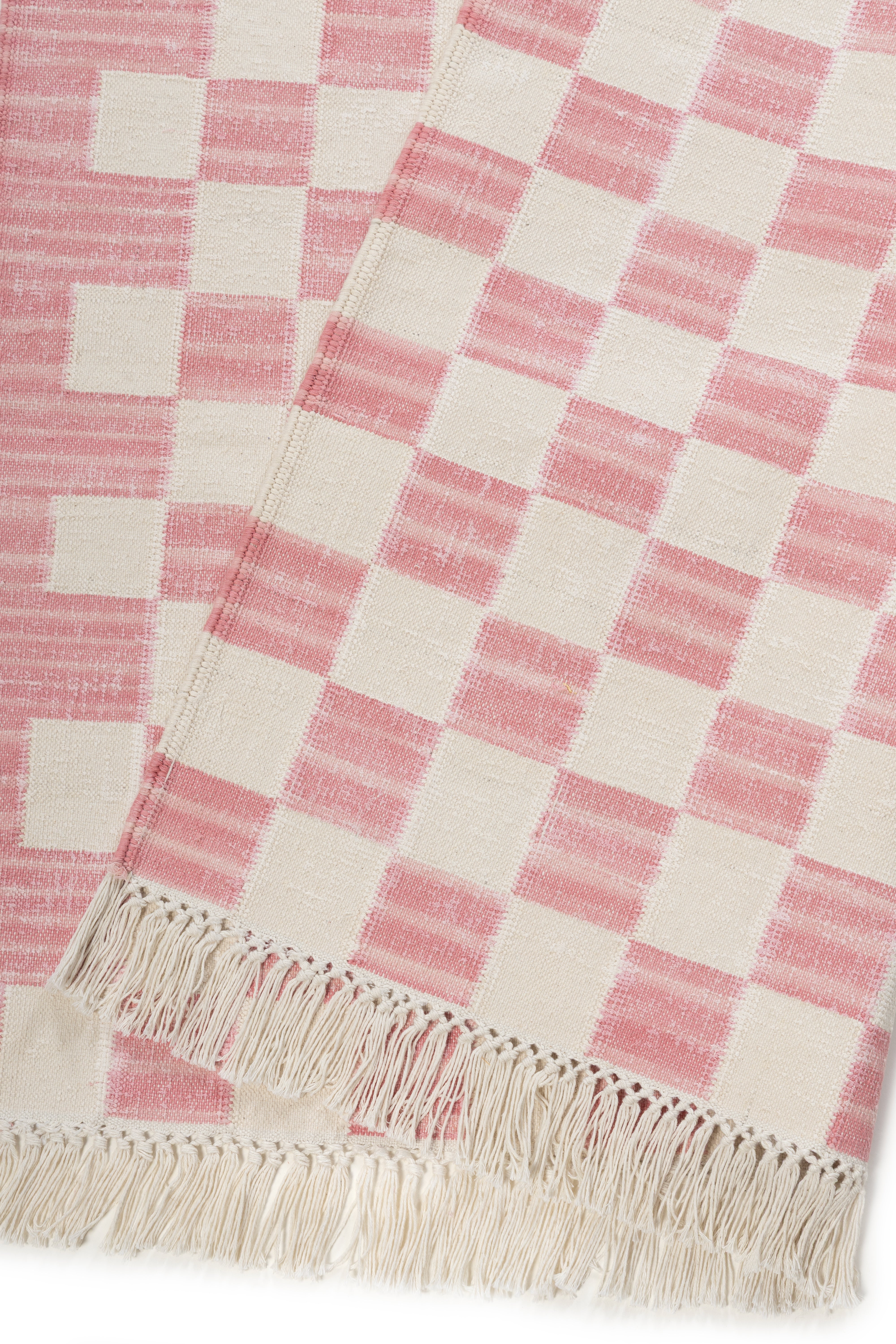 Rosewood Checkered Rug detail of the geometric pattern in cotton