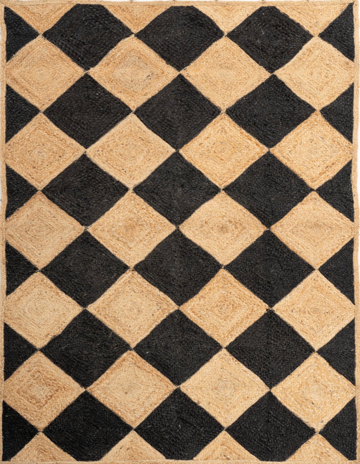 Rosso diamond braided jute rug-Black jute rug in grey tones
