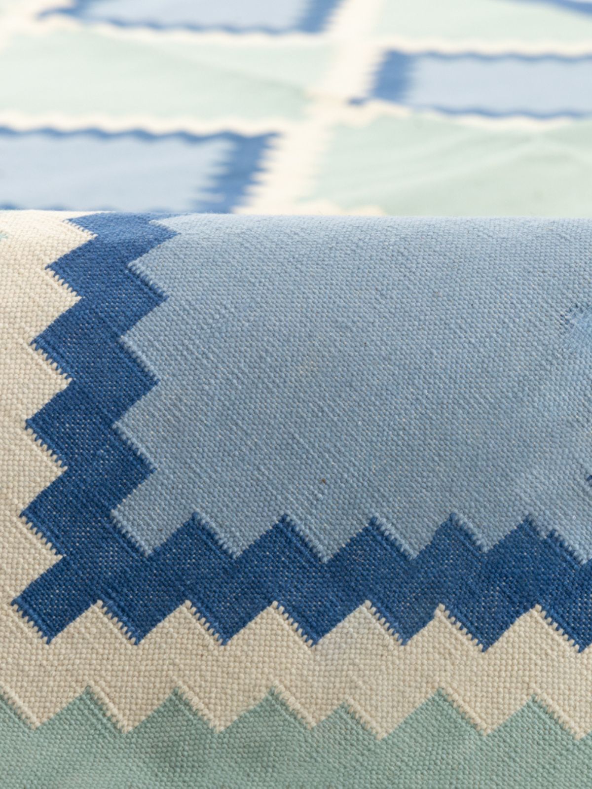 Royal Riviera Kilim Rug detail of the geometric pattern in wool