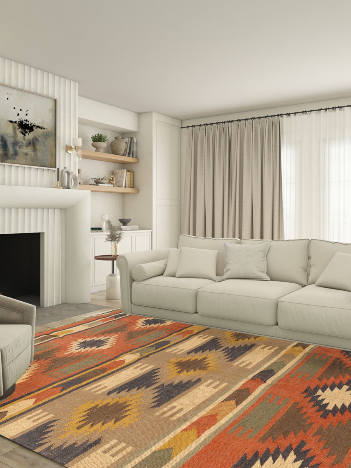 Rustic Brick Kilim Rug - additional product view showing the cotton rug