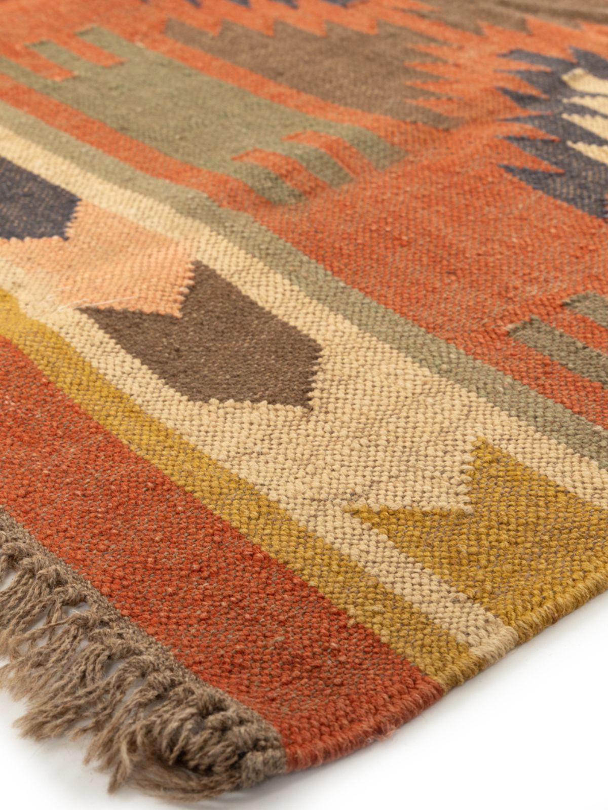 Rustic Brick Kilim Rug close-up showing the cotton weave and traditional motif