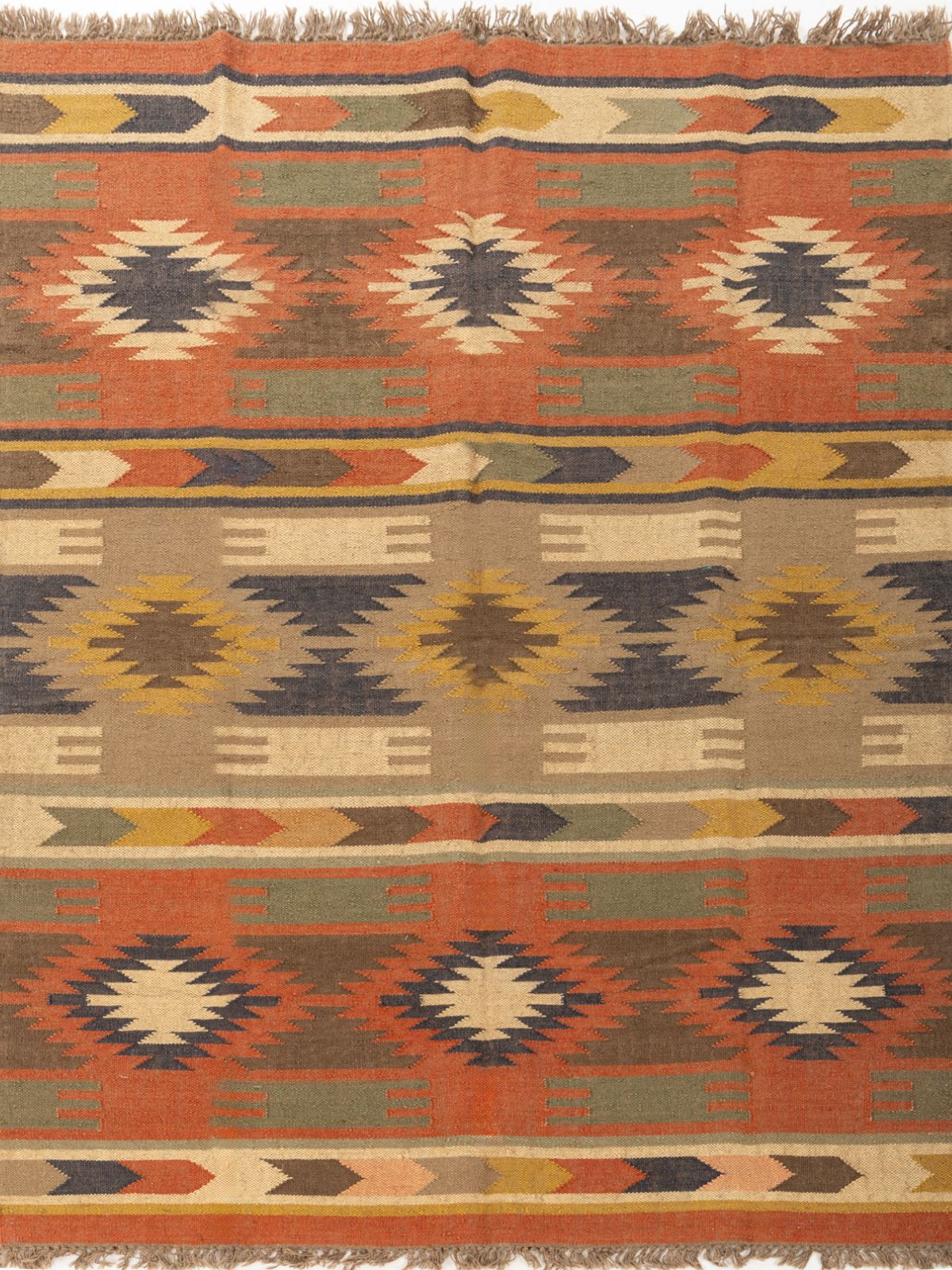 Rustic Brick Kilim Rug cotton rug in multicoloured tones