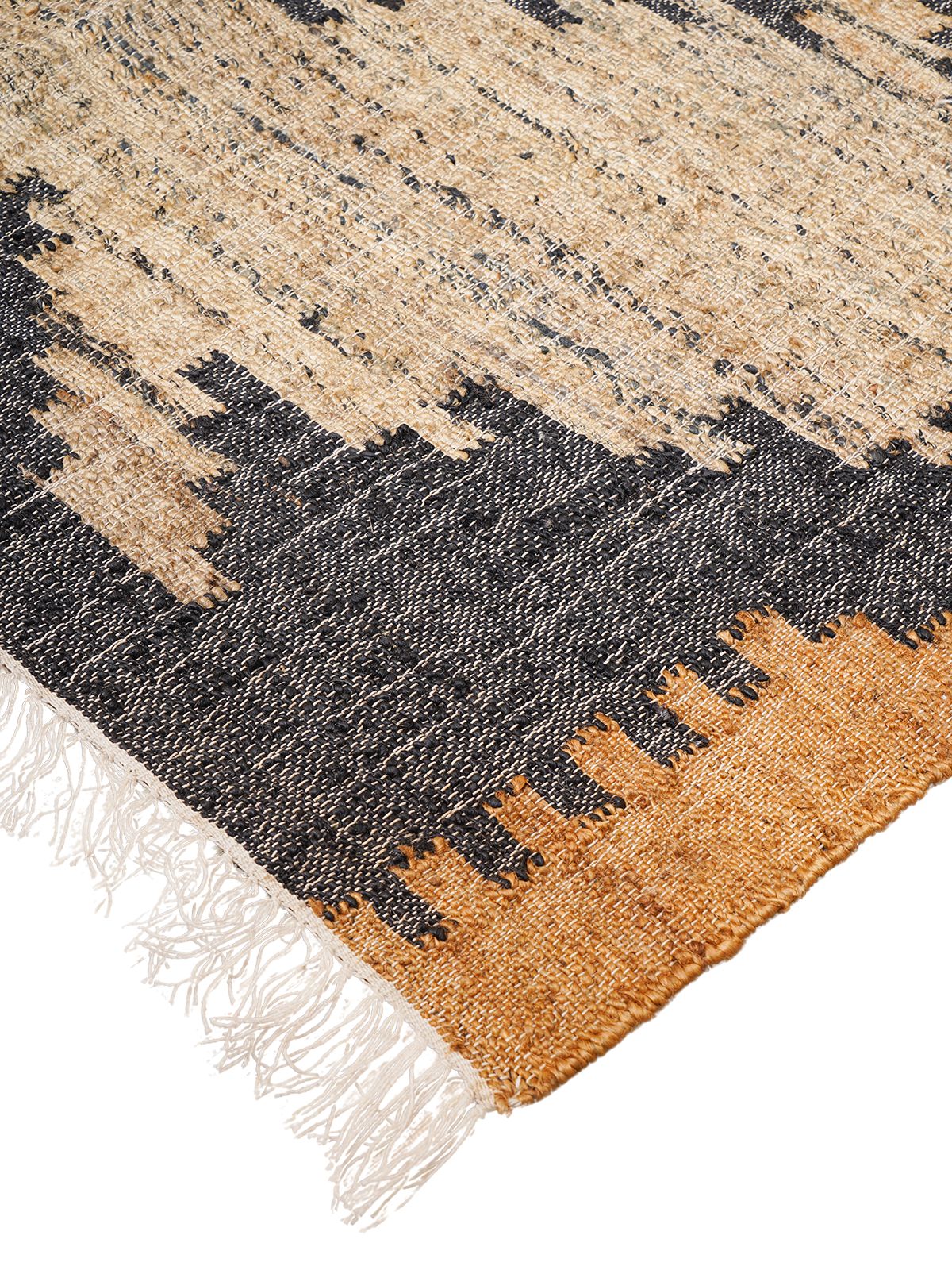 Rustic Echoes Kilim Weave Rug close-up showing the jute weave and traditional motif