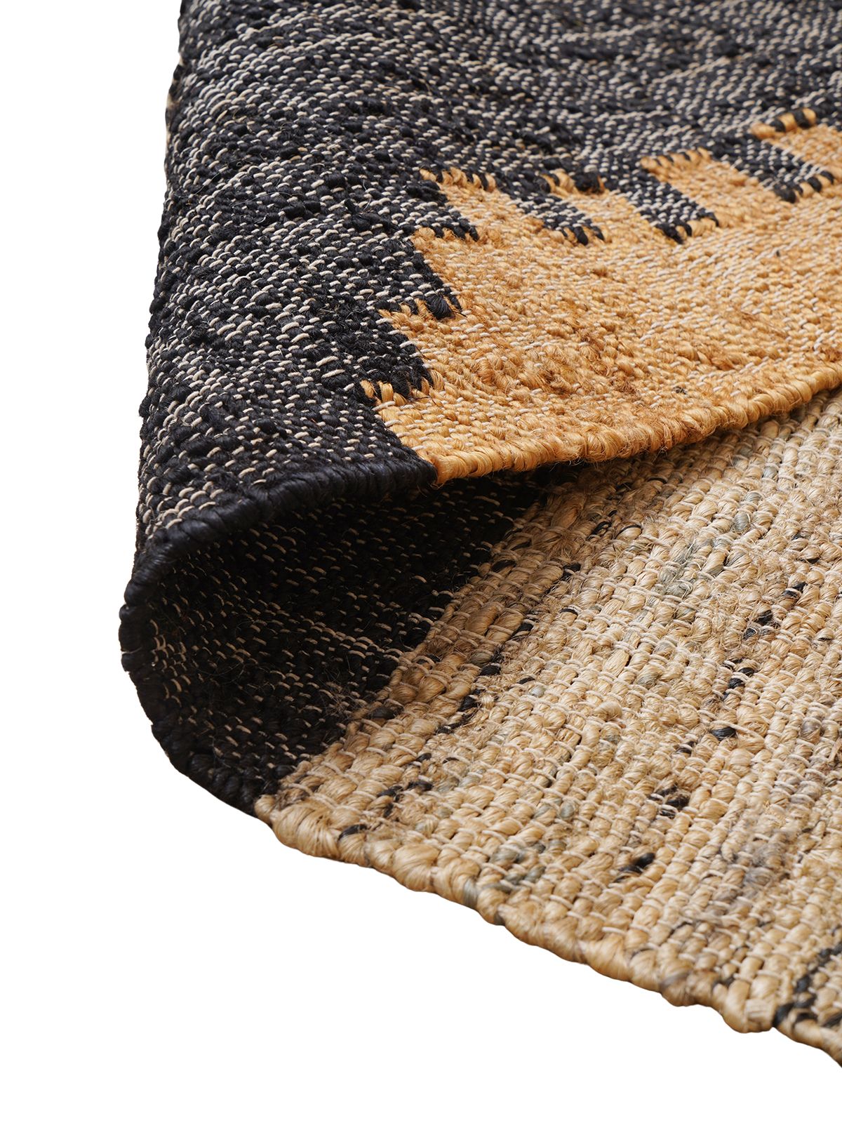 Rustic Echoes Kilim Weave Rug detail of the traditional motif in jute
