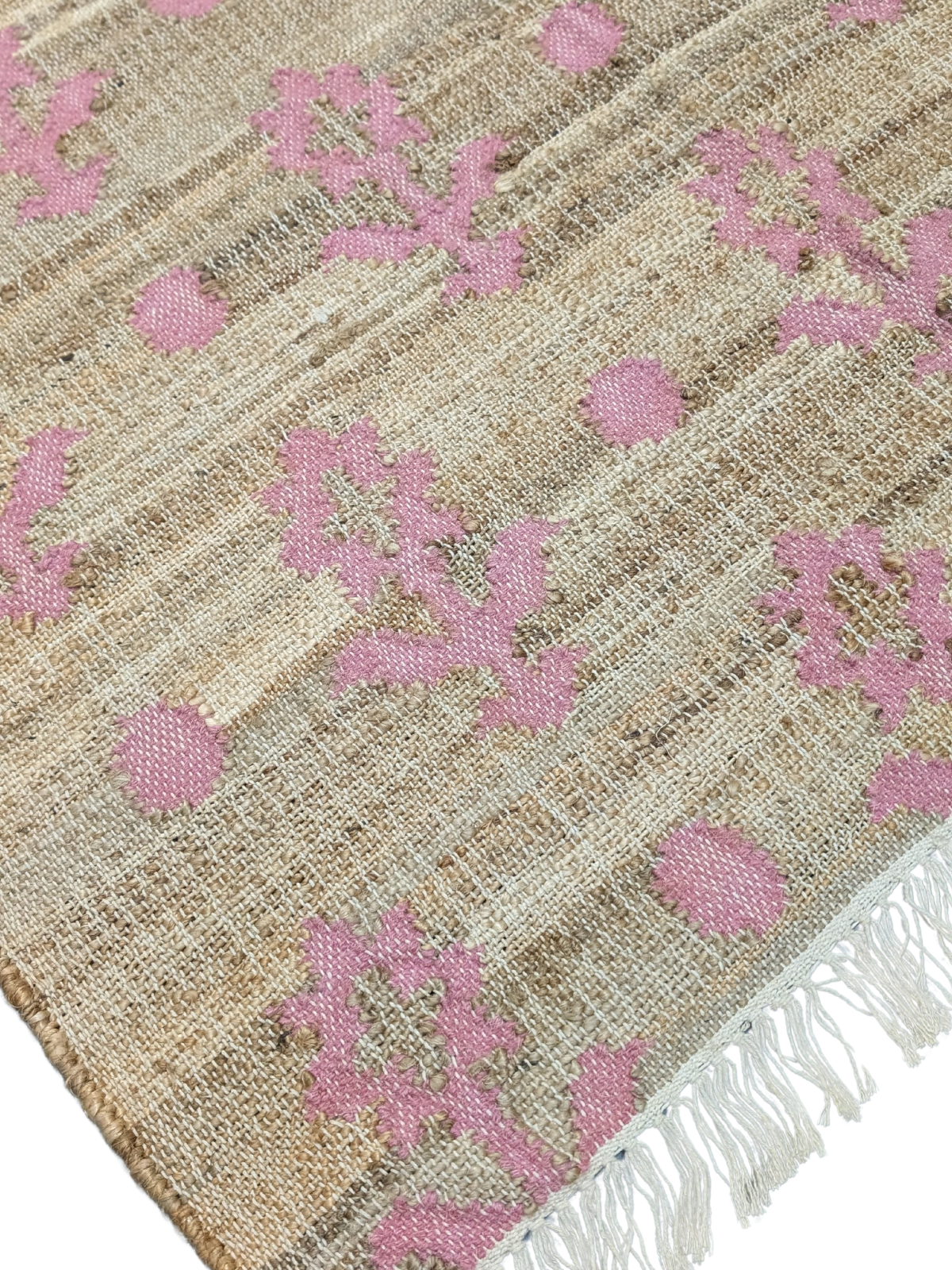 Rustic Petals-Pink close-up showing the cotton pile and floral motif