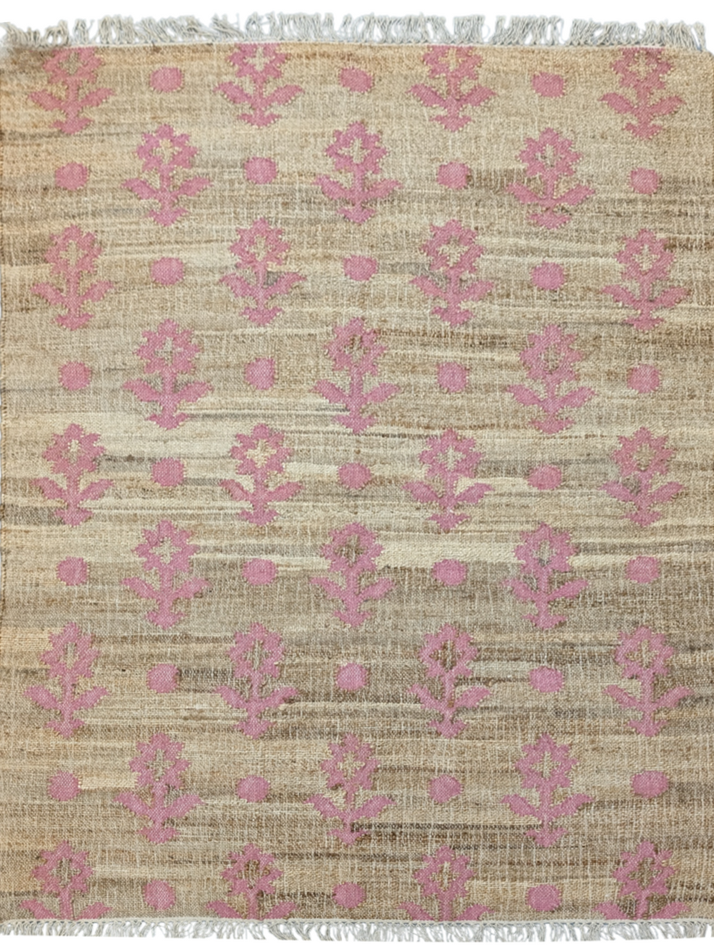 Rustic Petals-Pink | Floral Pink Jute Rug - Aarohana Home
