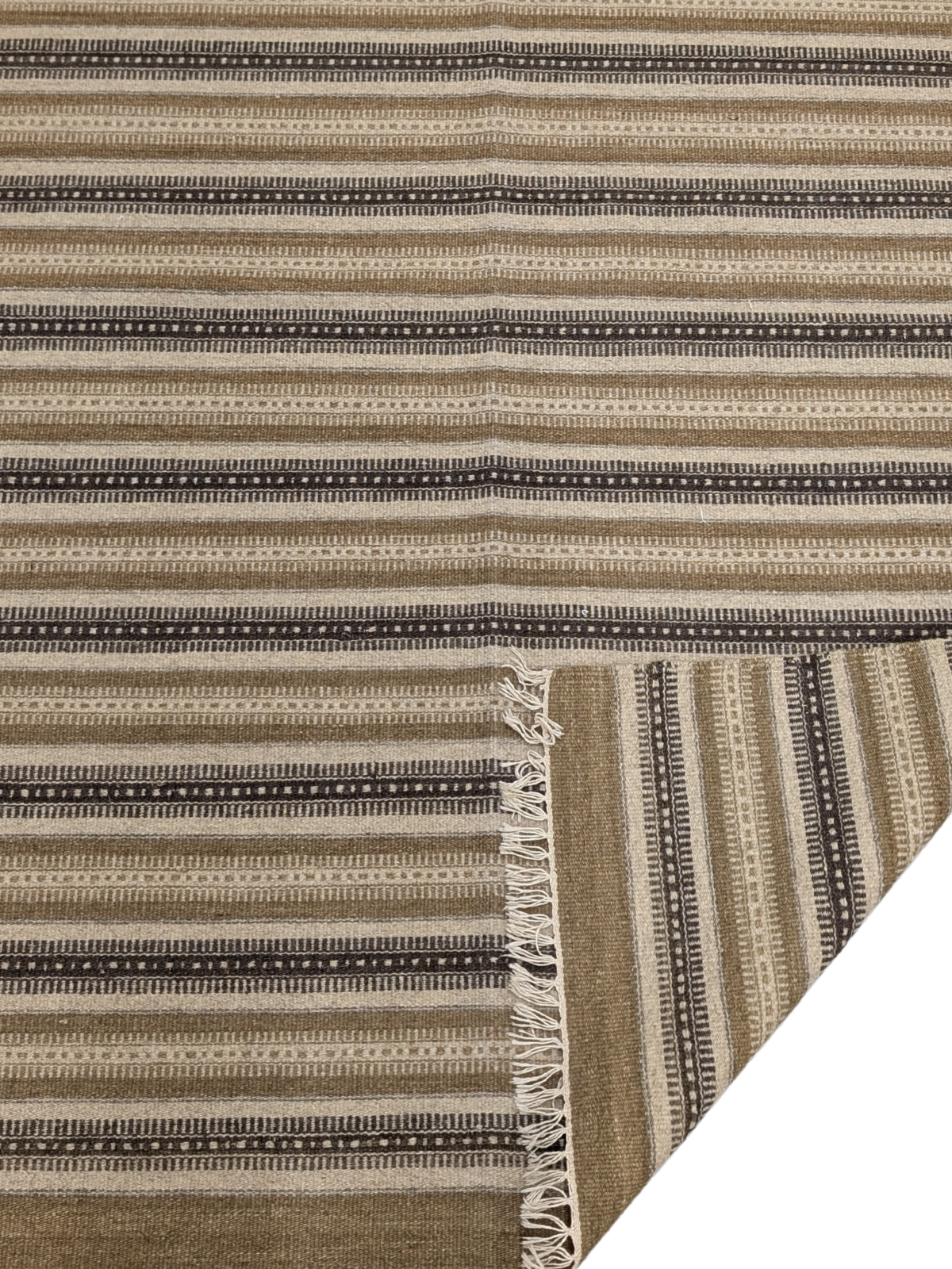 Rustic Rhythm Flatweave Rug detail of the striped cotton surface and edge finishing