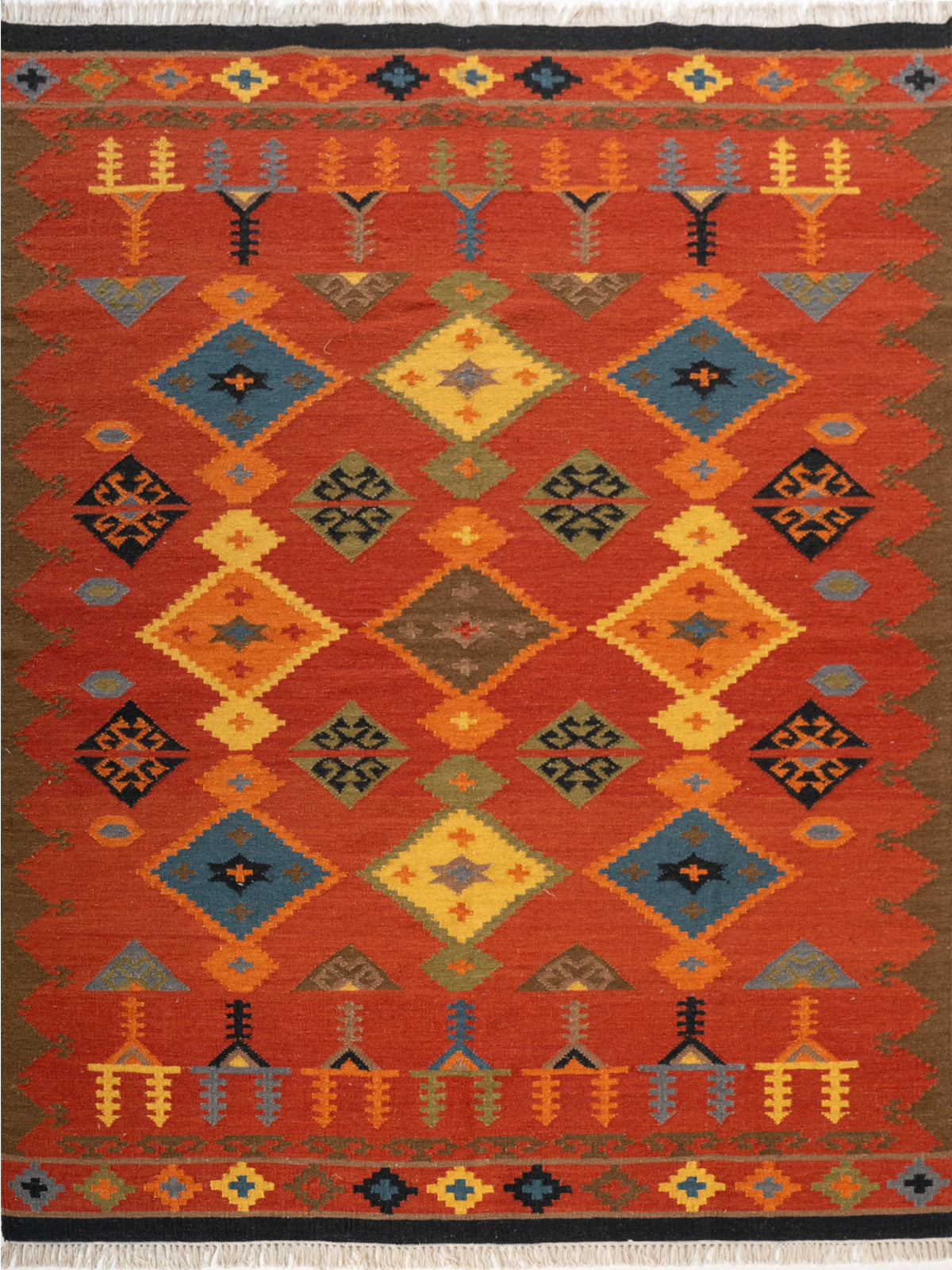Saffron Horizon Wool Kilim Rug wool rug in yellow tones