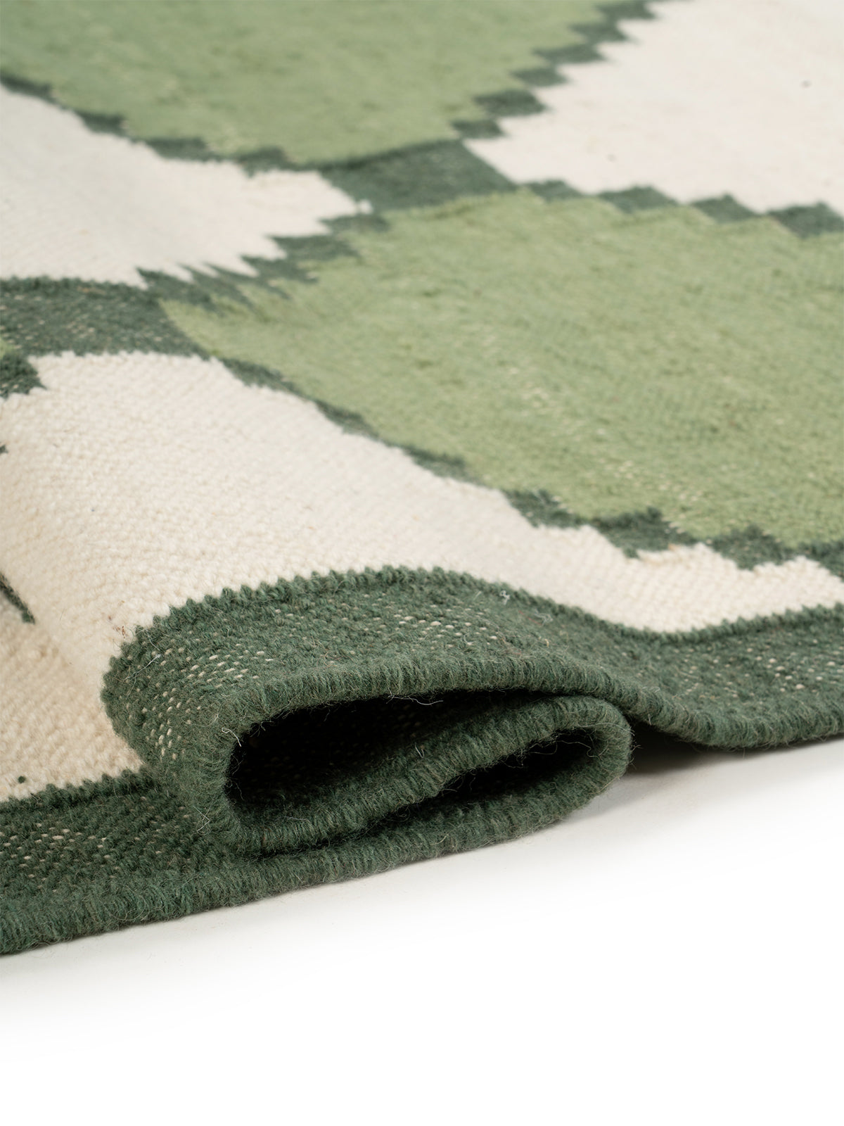 Sage Harlequin Wool Flatweave Rug - texture detail showing wool surface