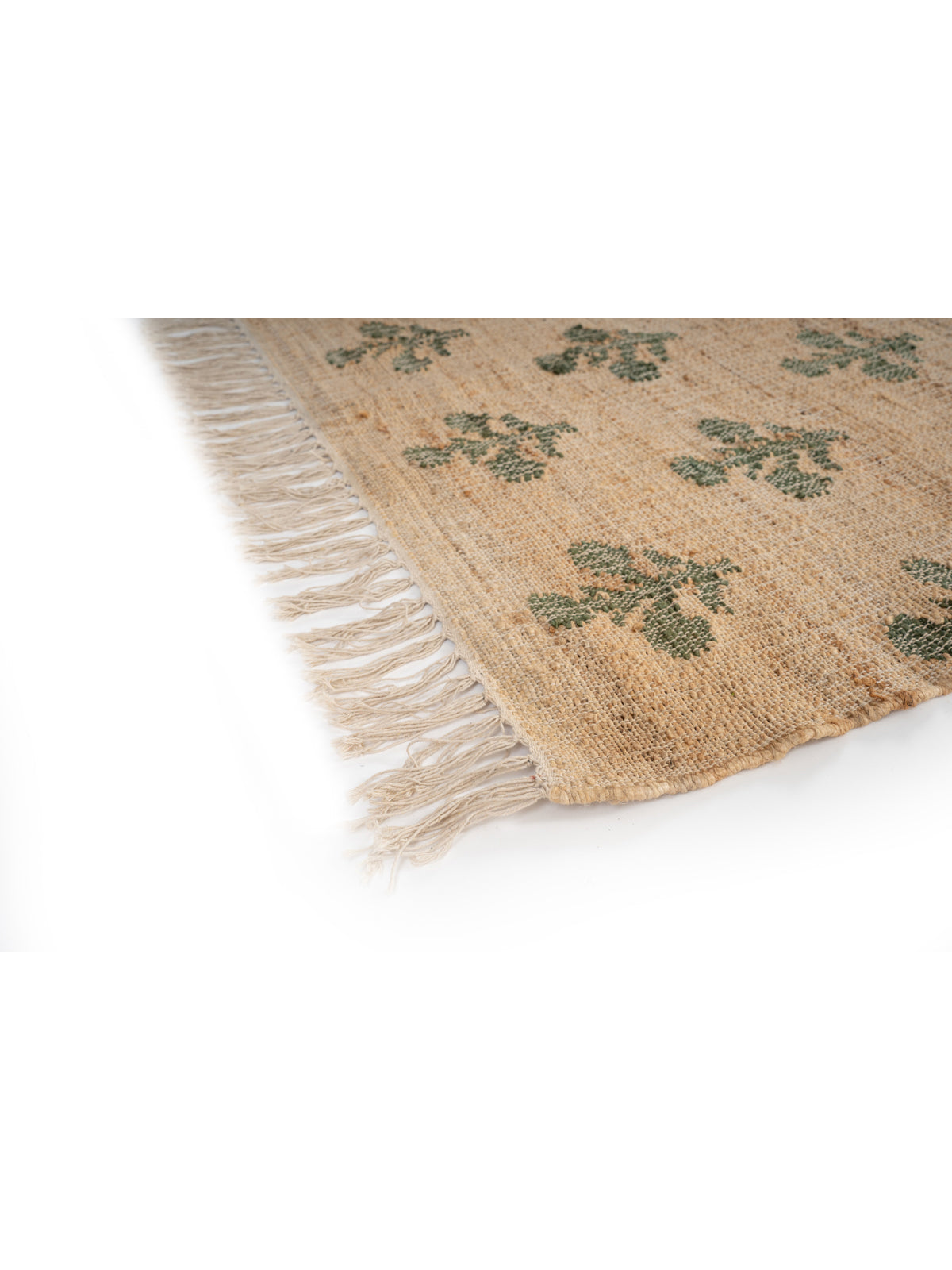 Sage Mughal Blossom Rug close-up showing the wool pile and floral motif