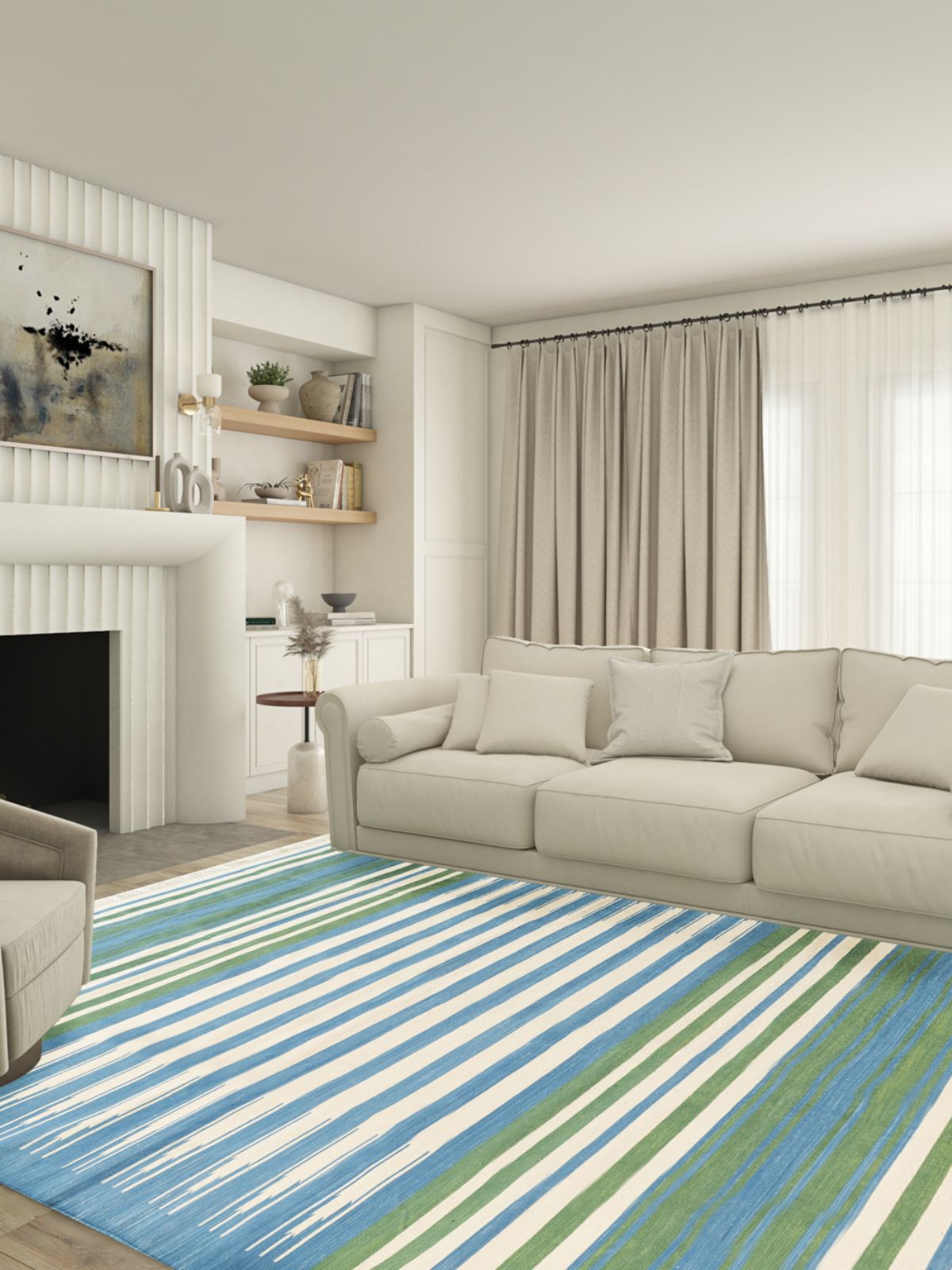 Sage Skyline Striped Rug - additional product view showing the cotton rug