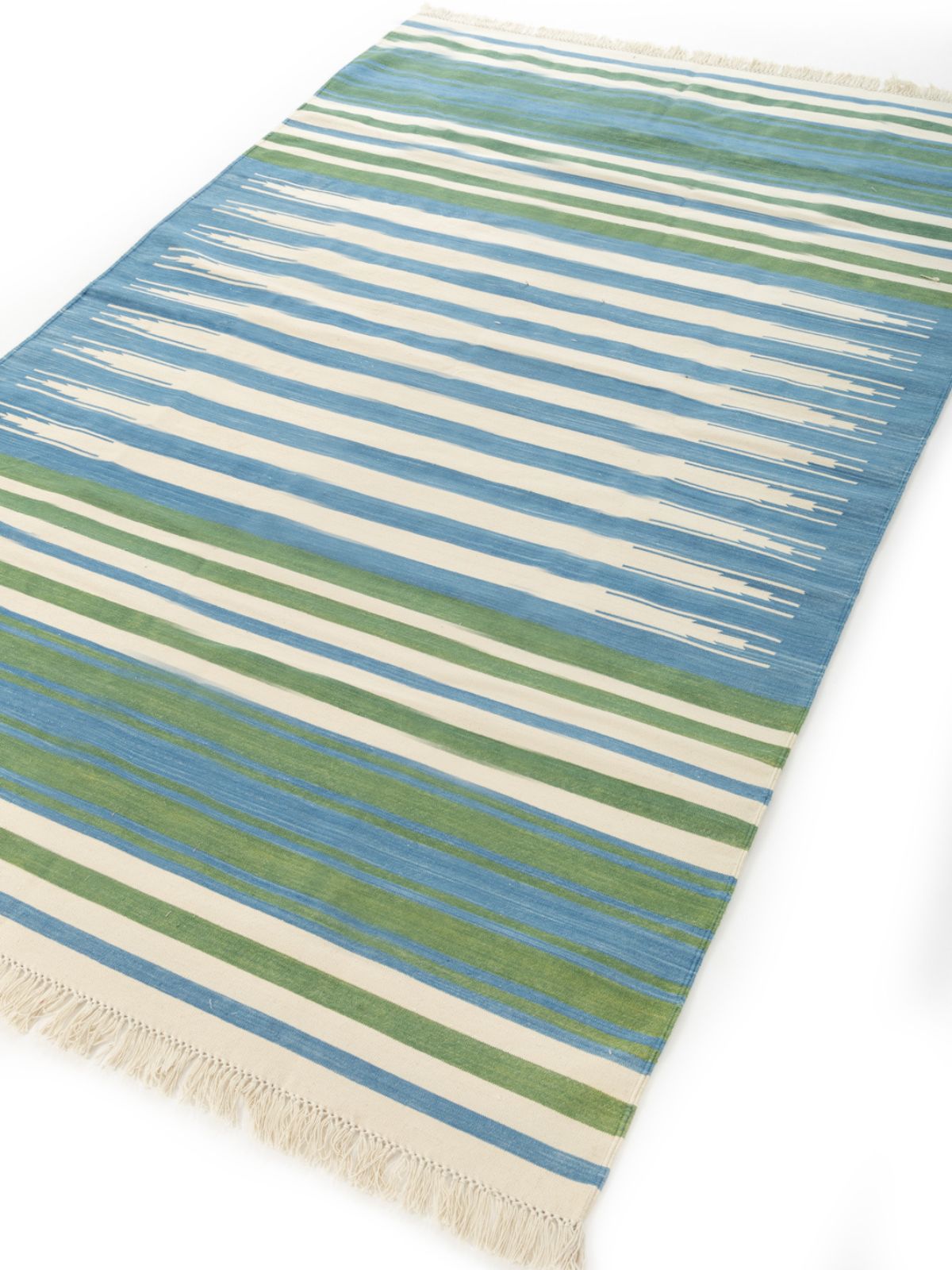 Sage Skyline Striped Rug - additional product view showing the cotton rug