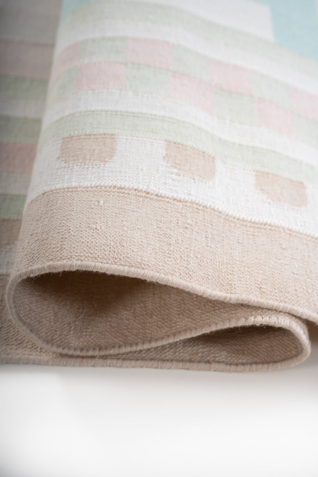 Sanchi Serenity - Antique Handwoven Pastel Rug - additional product view showing the cotton rug