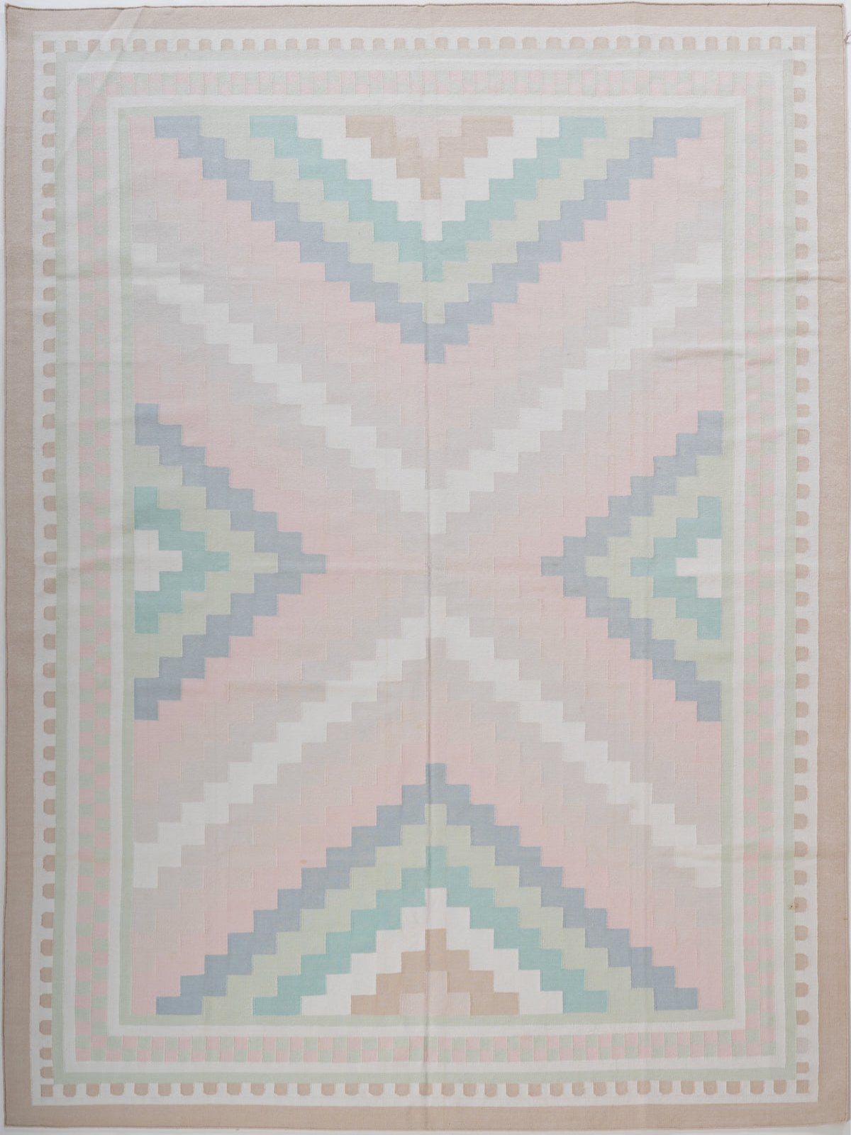 Sanchi Serenity - Antique Handwoven Pastel Rug cotton rug in multicoloured tones