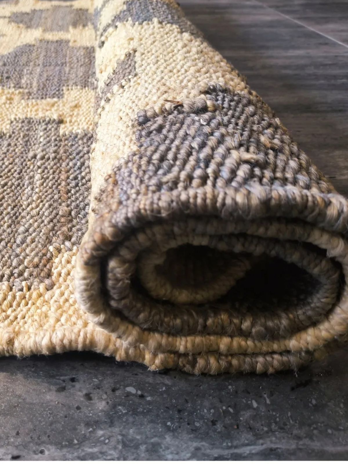 Sand and Shadows Bengal Jute Rug close-up showing the jute weave and surface texture