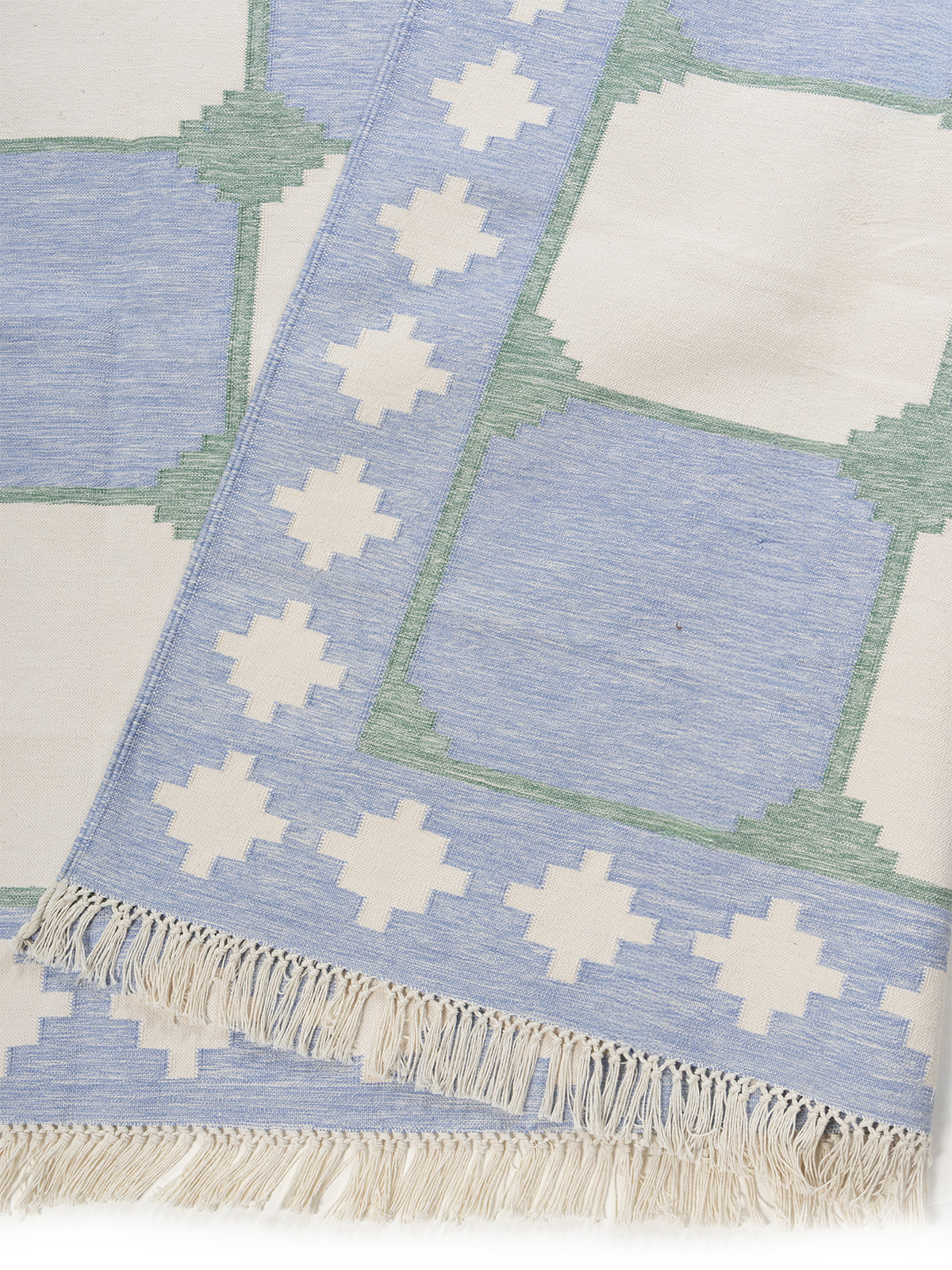 Sapphire Essence Flatweave Rug-Emerald detail of the geometric pattern in cotton