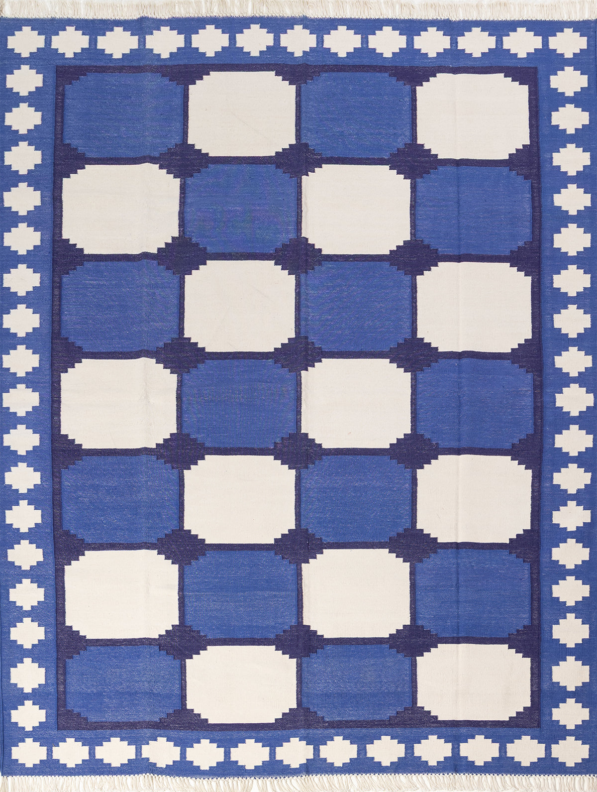 Sapphire Essence Flatweave Rug-Navy cotton rug in blue tones