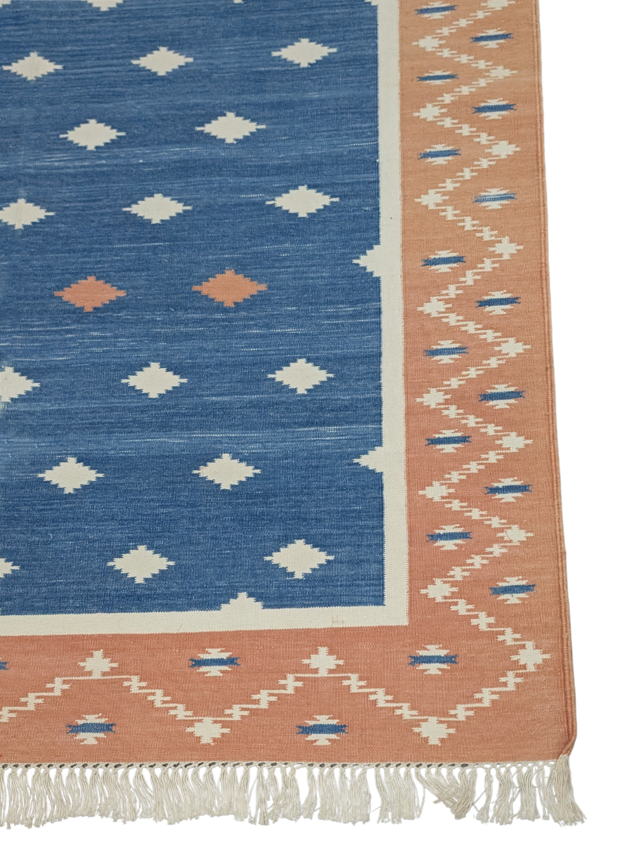 Sapphire Sunset Cotton Flatweave Rug cotton rug styled in a living room interior