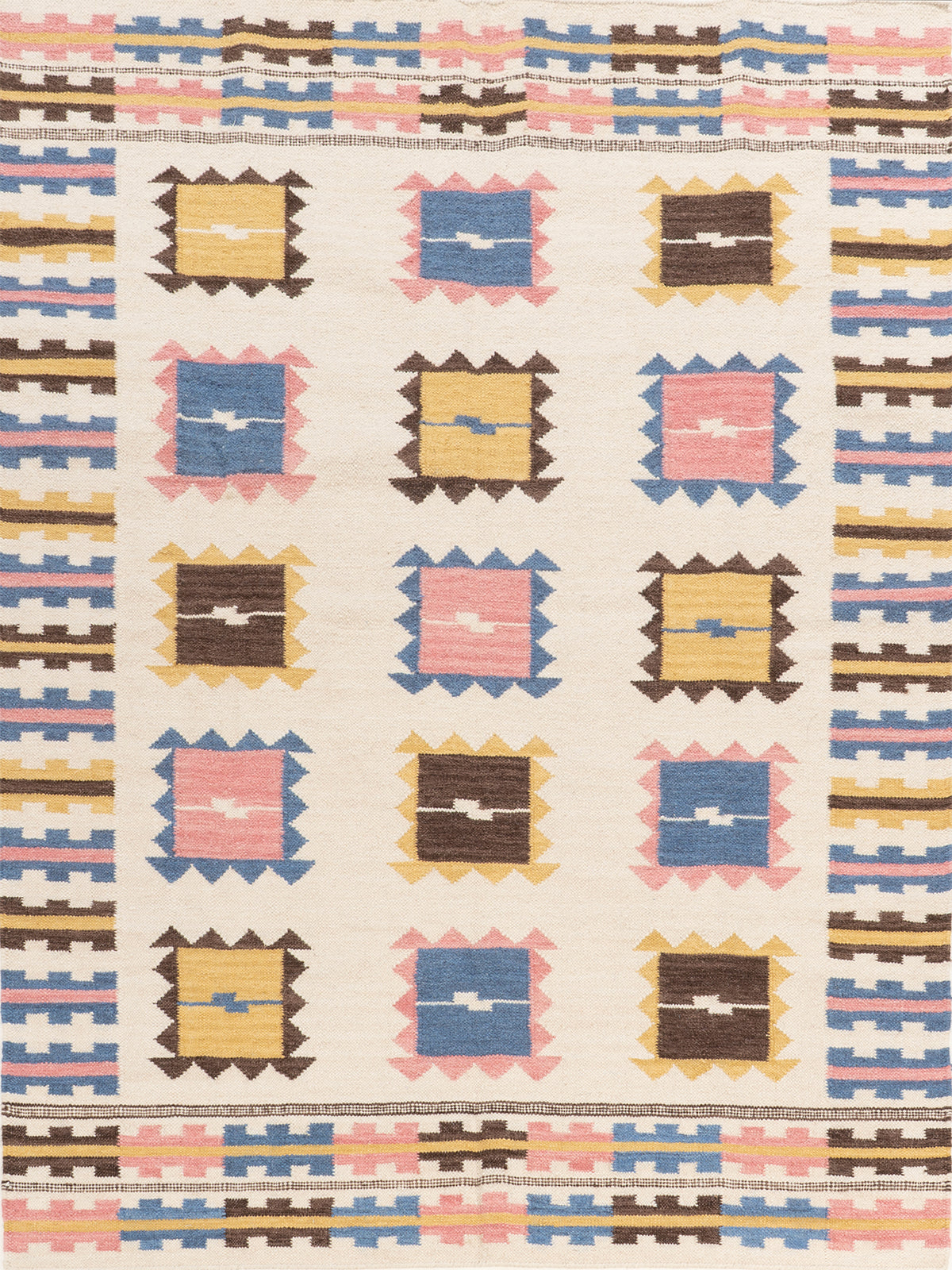 Scandi Block Flatweave Rug wool rug in neutral tones