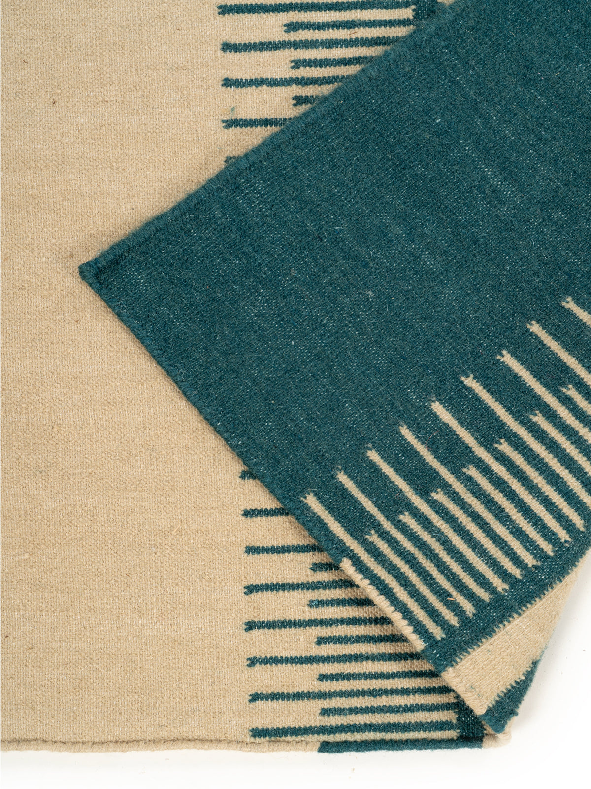 Scandi Colour-Block Runner detail showing edge binding and wool finishing of the runner