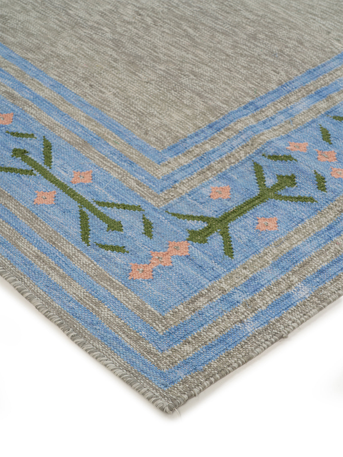 Scandi Folk Border Wool Rug close-up showing the wool weave and traditional motif