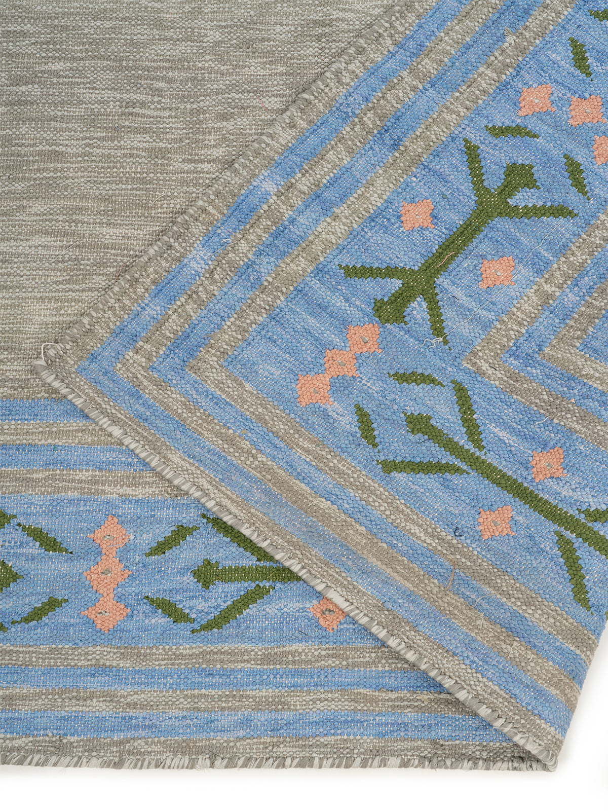 Scandi Folk Border Wool Rug detail of the traditional motif in wool