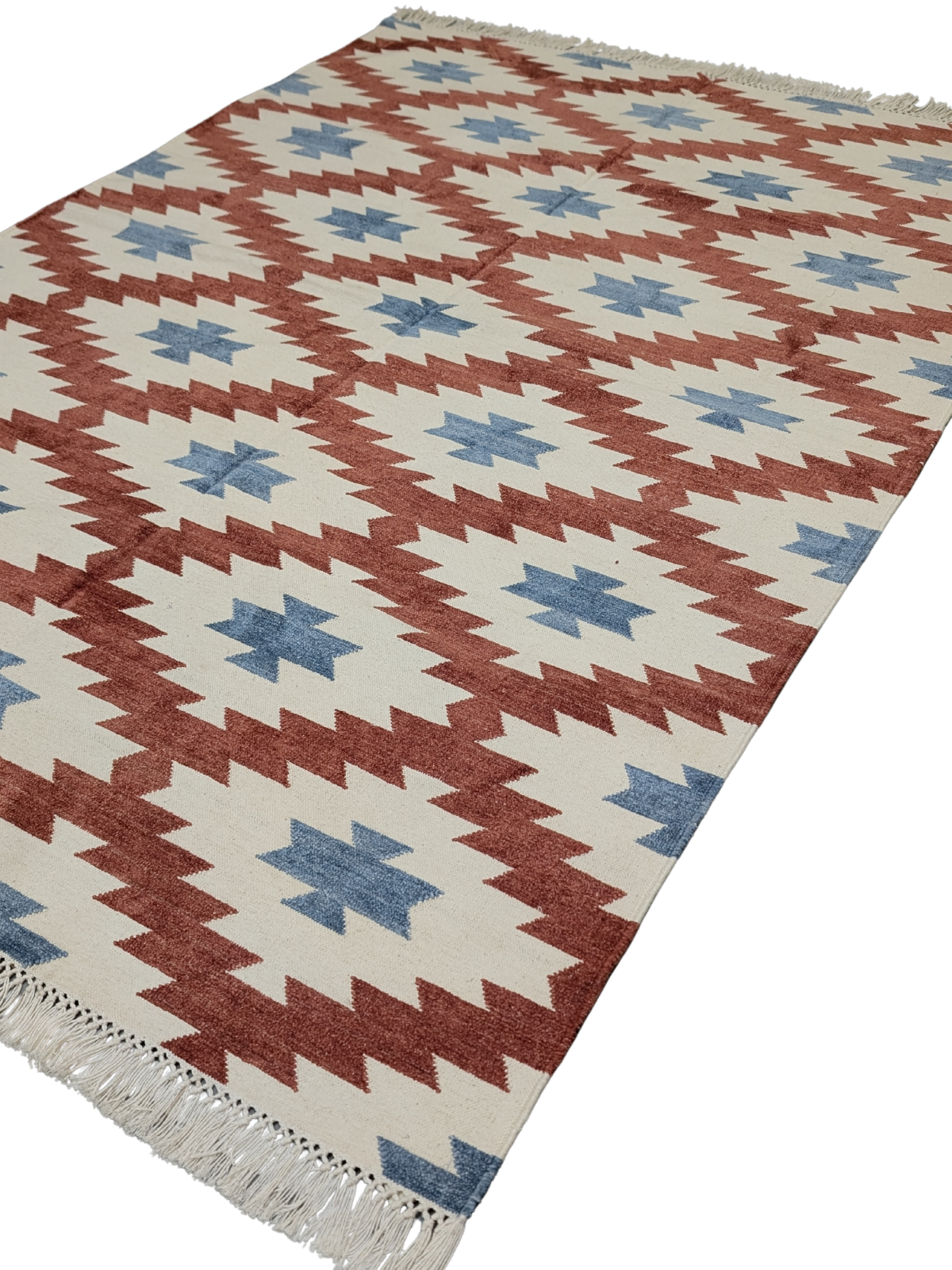 Scarlet & Ocean Kilim Cotton Flatweave Rug cotton rug styled in a living room interior