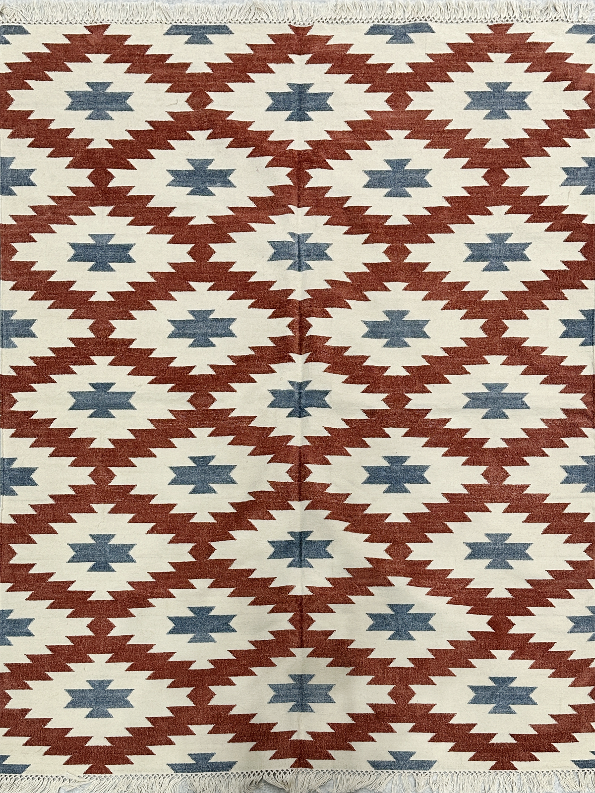 Scarlet & Ocean Kilim Cotton Flatweave Rug cotton rug in multicoloured tones