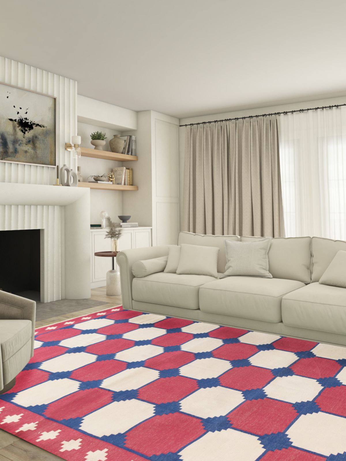 Scarlet Wave Modern Kilim Rug - additional product view showing the cotton rug