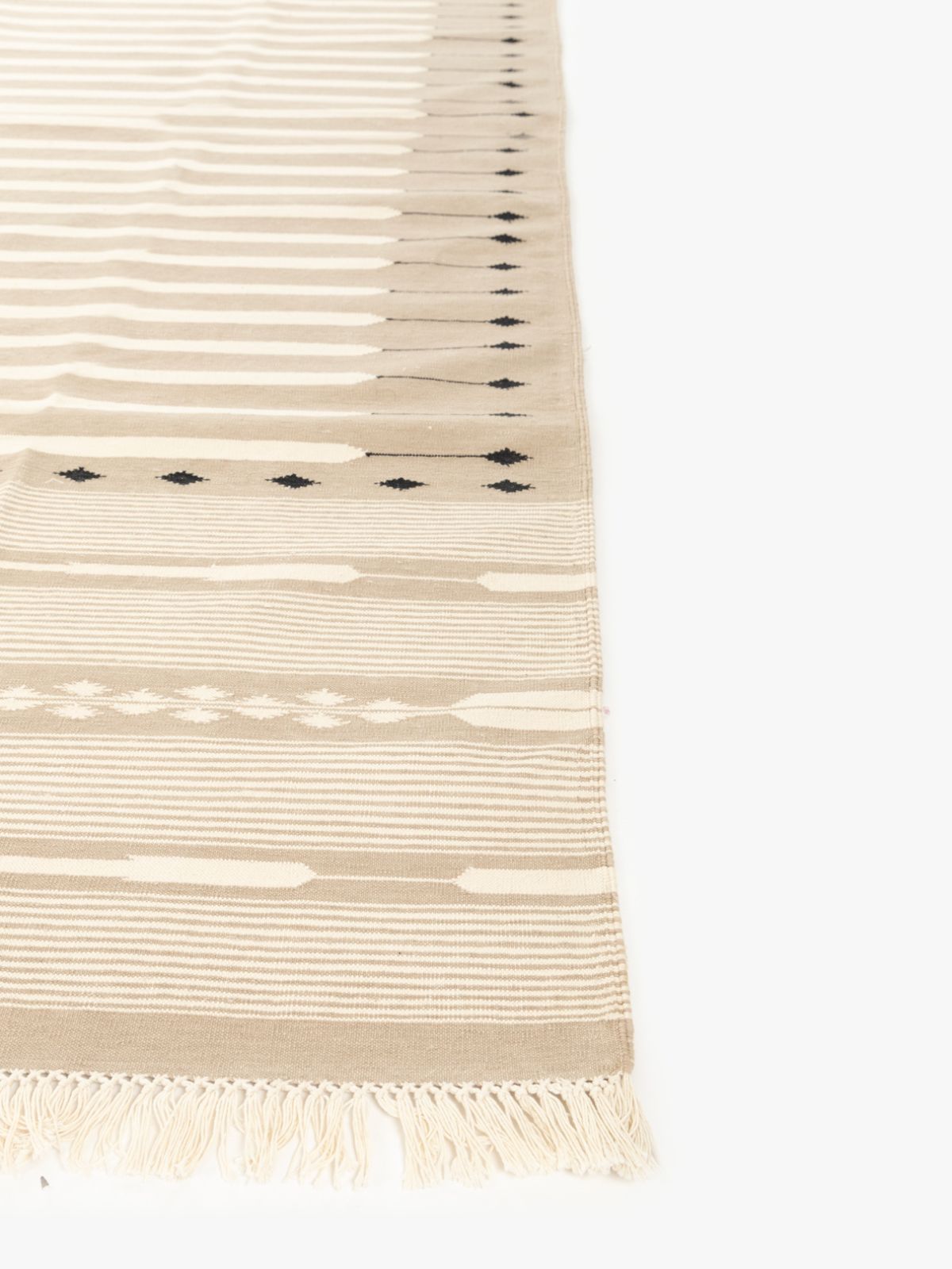 Serenity Stripes Flatweave Rug-Beige - texture detail showing cotton surface