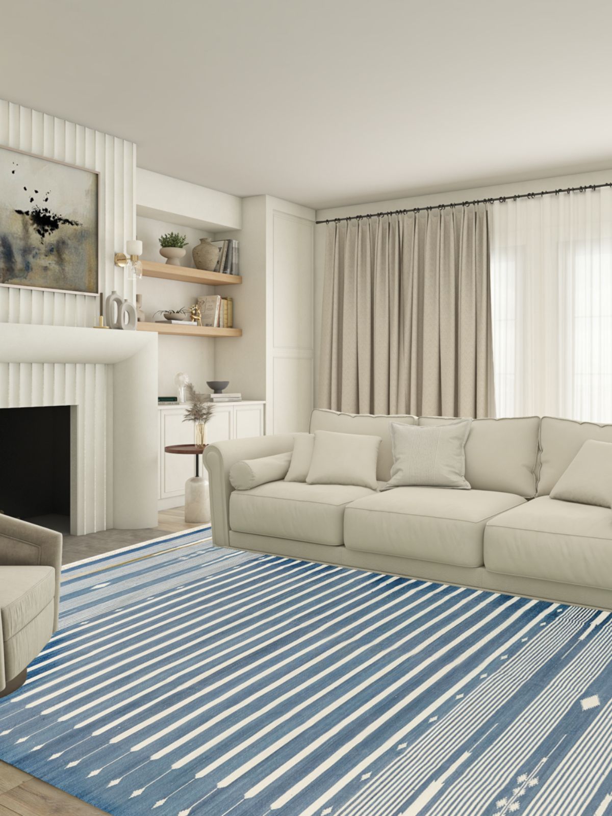 Serenity Stripes Flatweave Rug-Blue - texture detail showing cotton surface