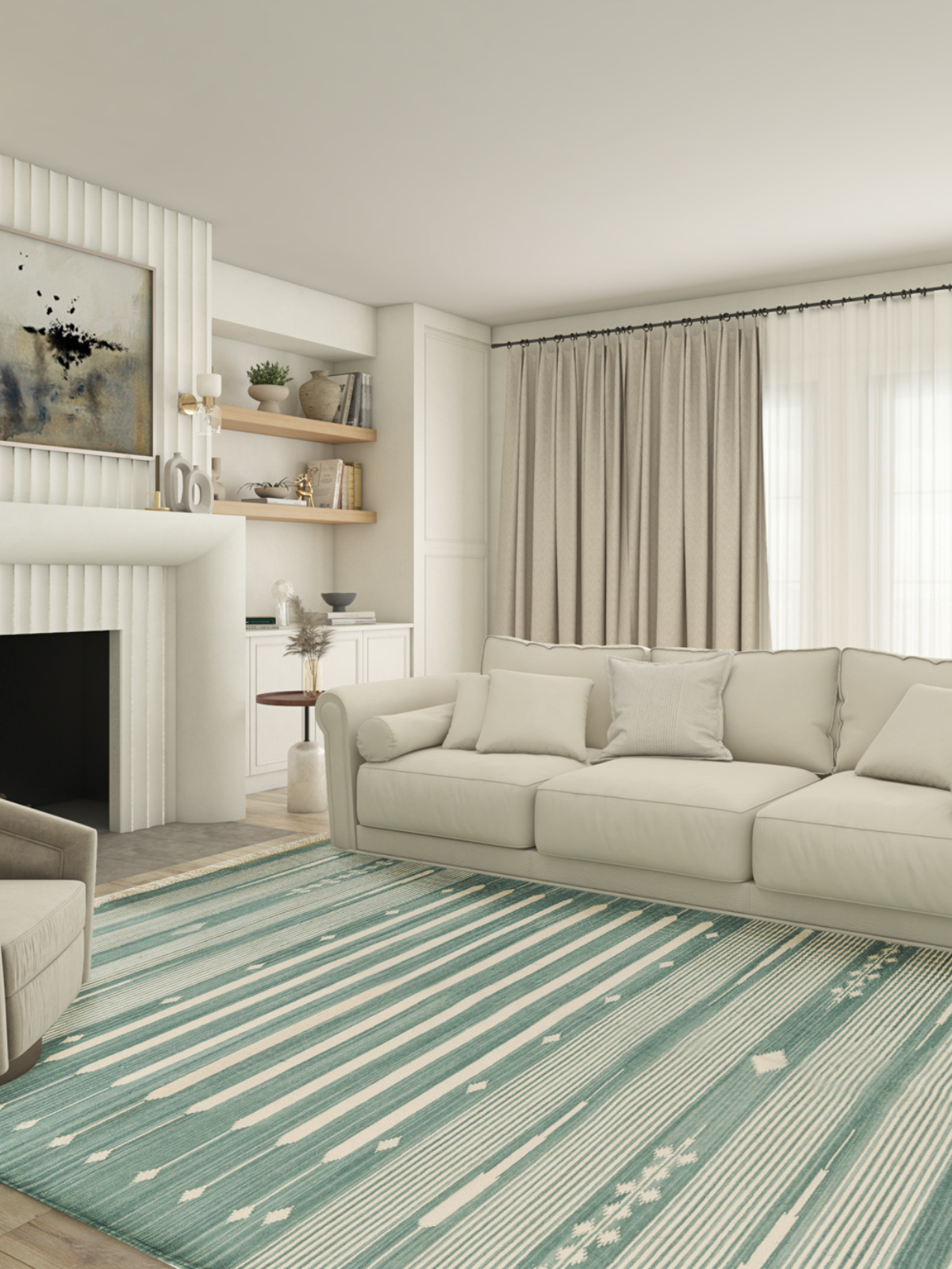 Serenity Stripes Flatweave Rug-Green - texture detail showing cotton surface