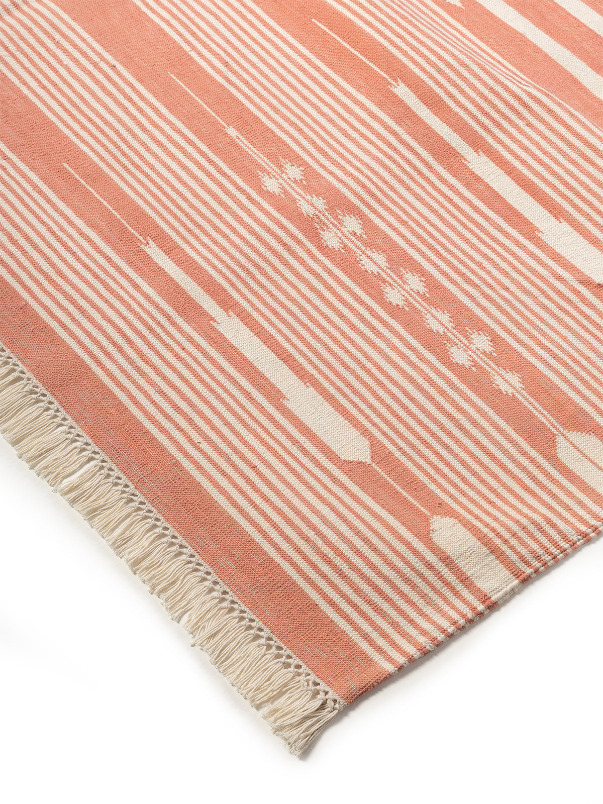 Serenity Stripes Flatweave Rug-Peach close-up showing the cotton weave and striped pattern