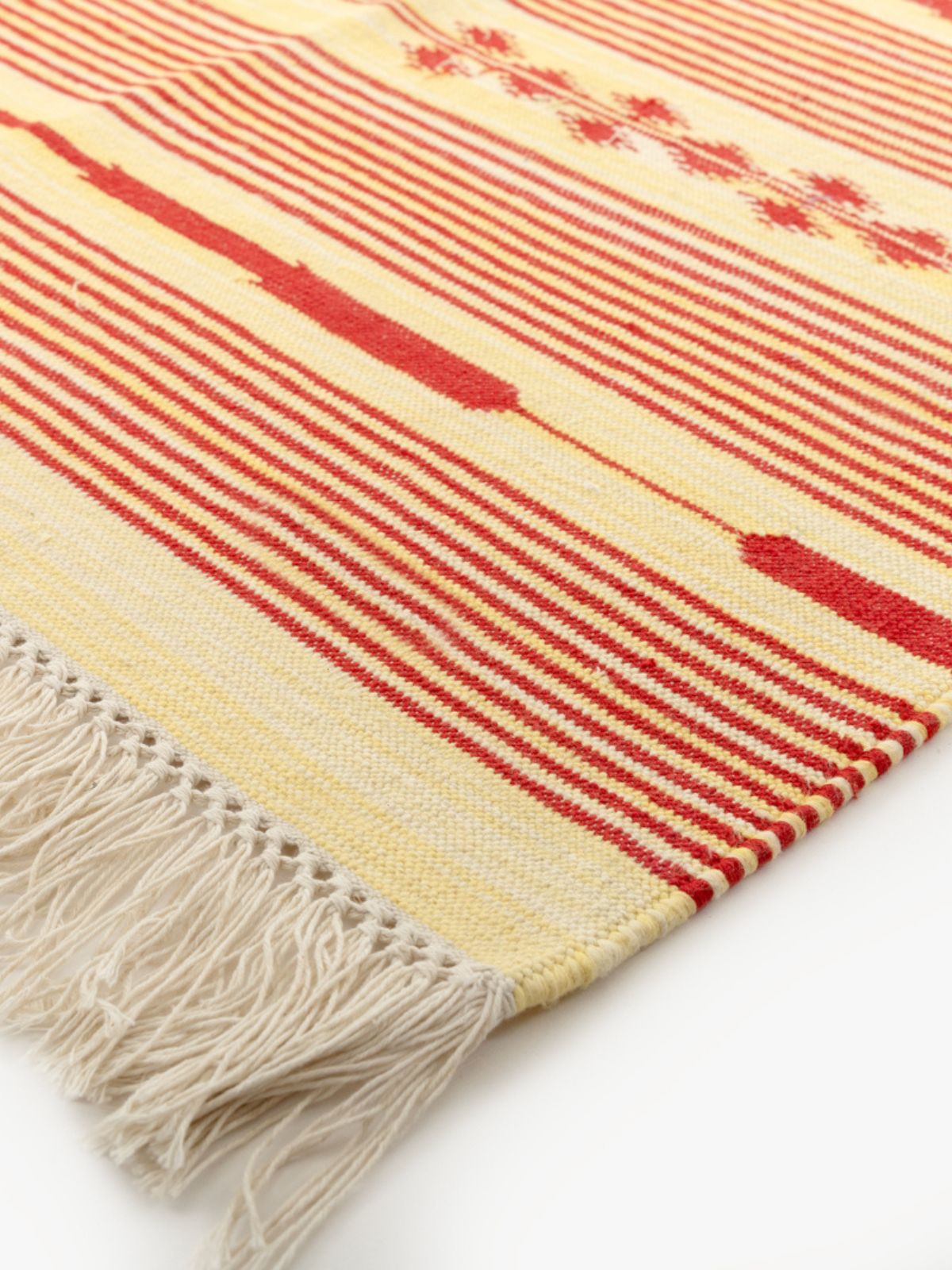 Serenity Stripes Flatweave Rug-Red close-up showing the cotton weave and striped pattern