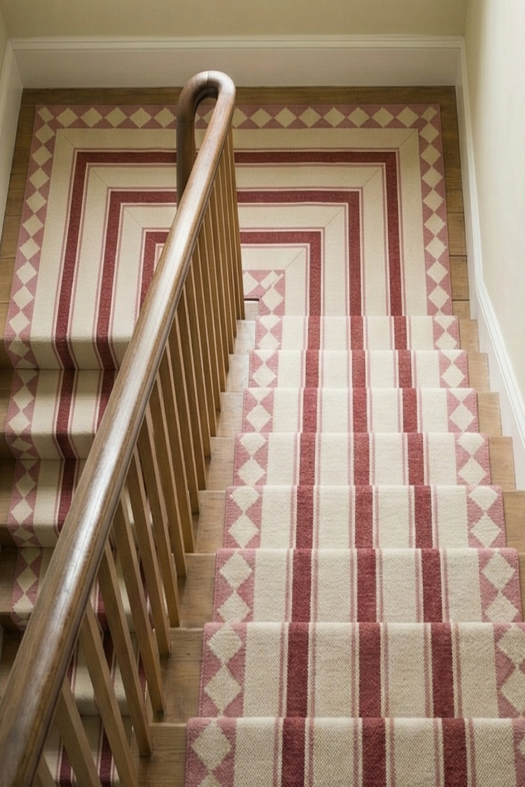 Sienna Bloom Wool Runner wool stair runner styled on a staircase in a designed interior