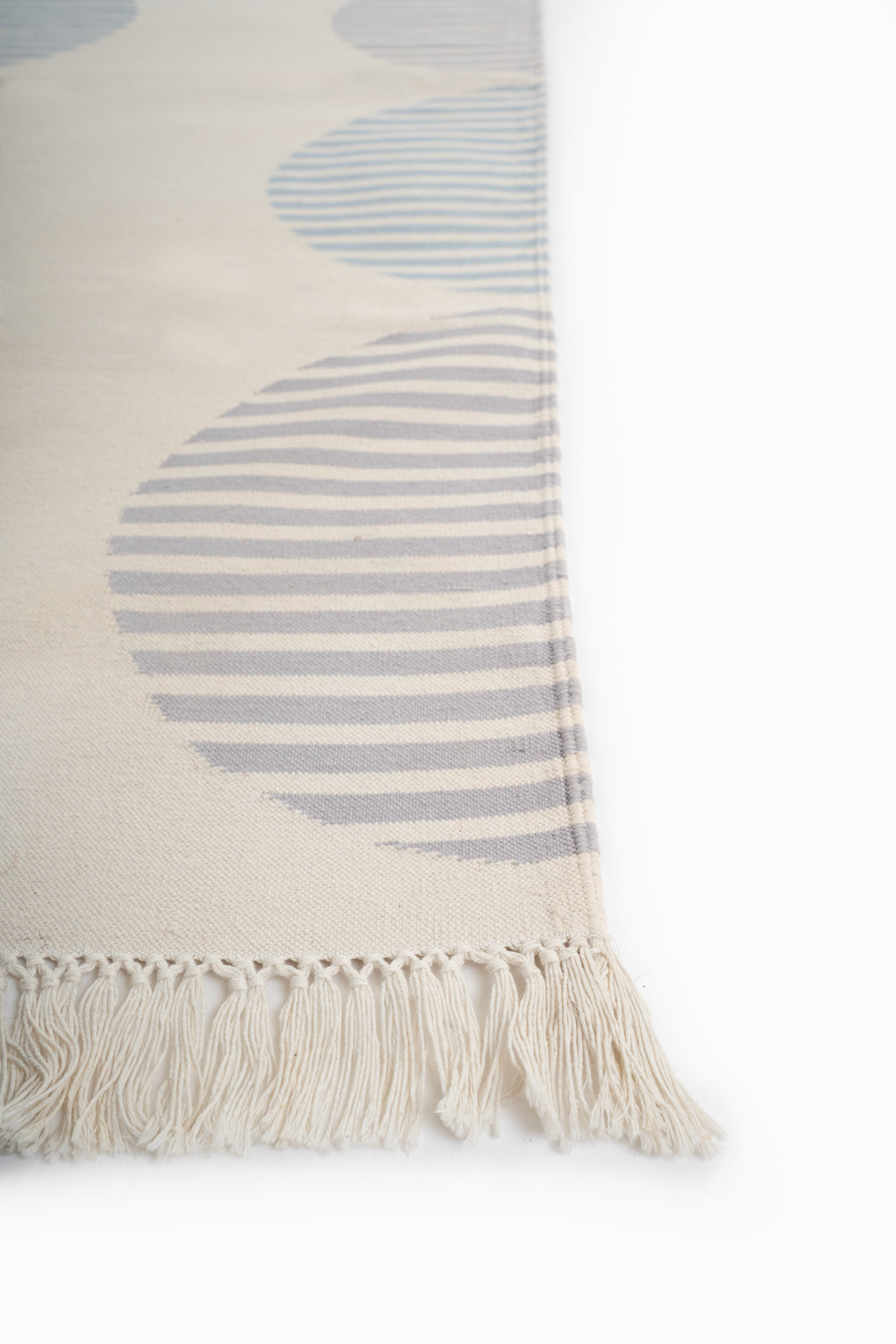 Striped Circles Reversible Handwoven Cotton Rug detail of the geometric pattern in cotton